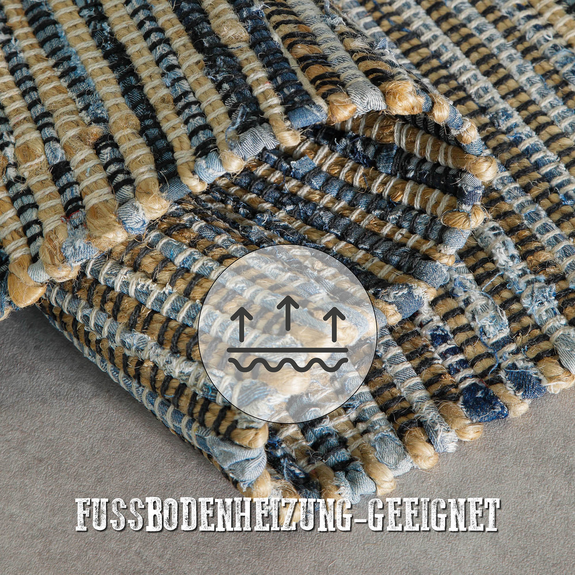 Wecon home Tapis »Denim Feels« Rectangulaire 6 mm Höhe handgewebt, robust, pflegeleicht, skandi, Natur, Jute, Wohnzimmer