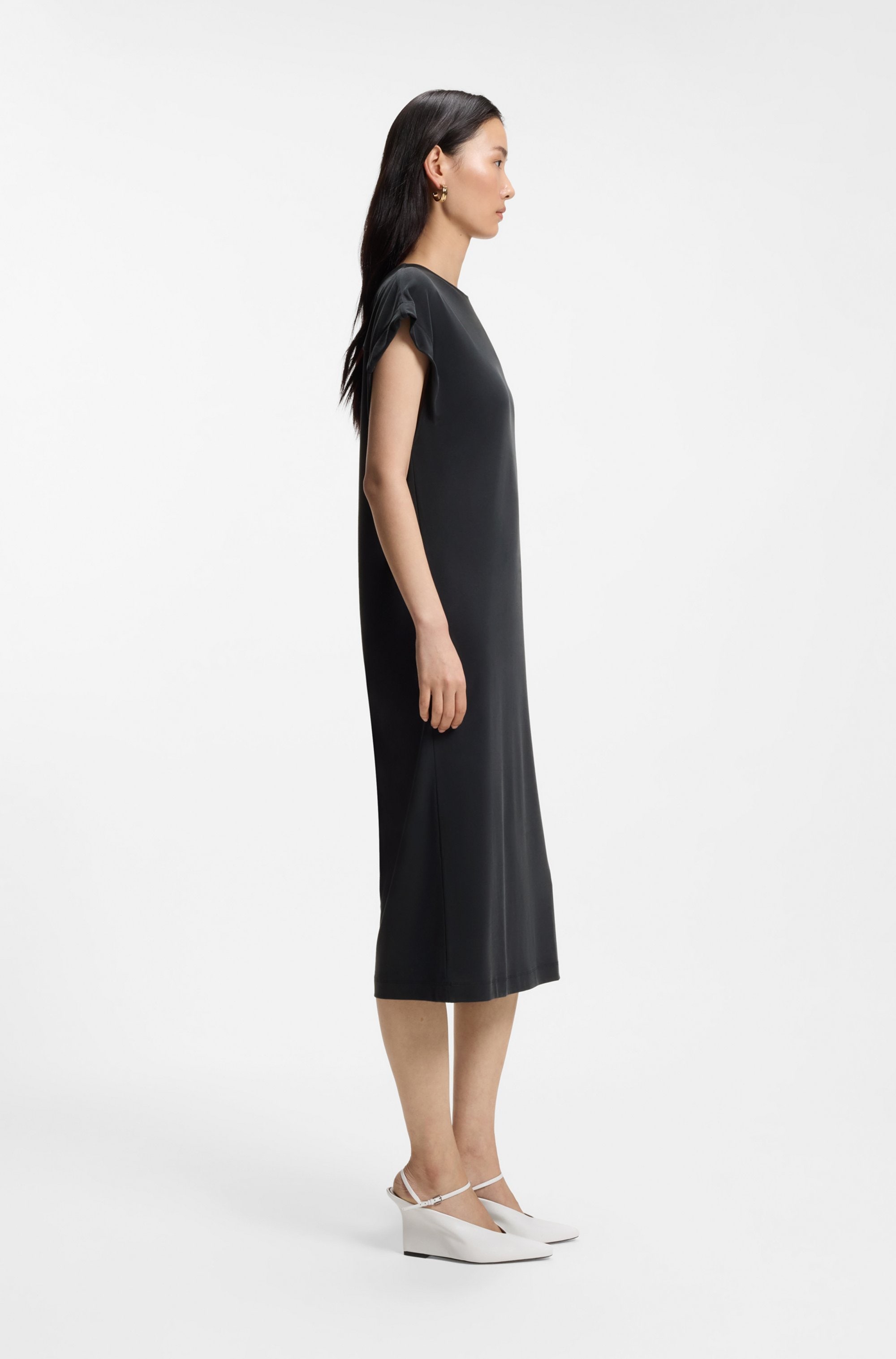 BOSS ORANGE Robe midi »Endra Premium Damenmode« avec détail noué, coupe droite