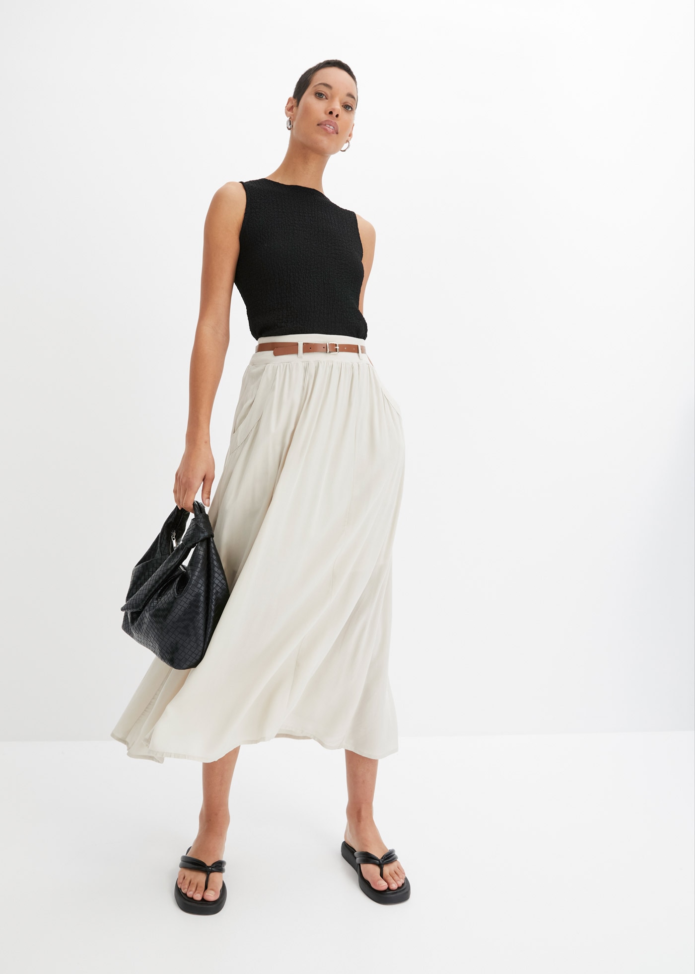 bonprix Maxirock »Maxirock mit Gürtel (2-tlg.Set)« Set, 2 mit Gürtel, Maxilänge, ausgestellte Passform, mit Eingrifftaschen