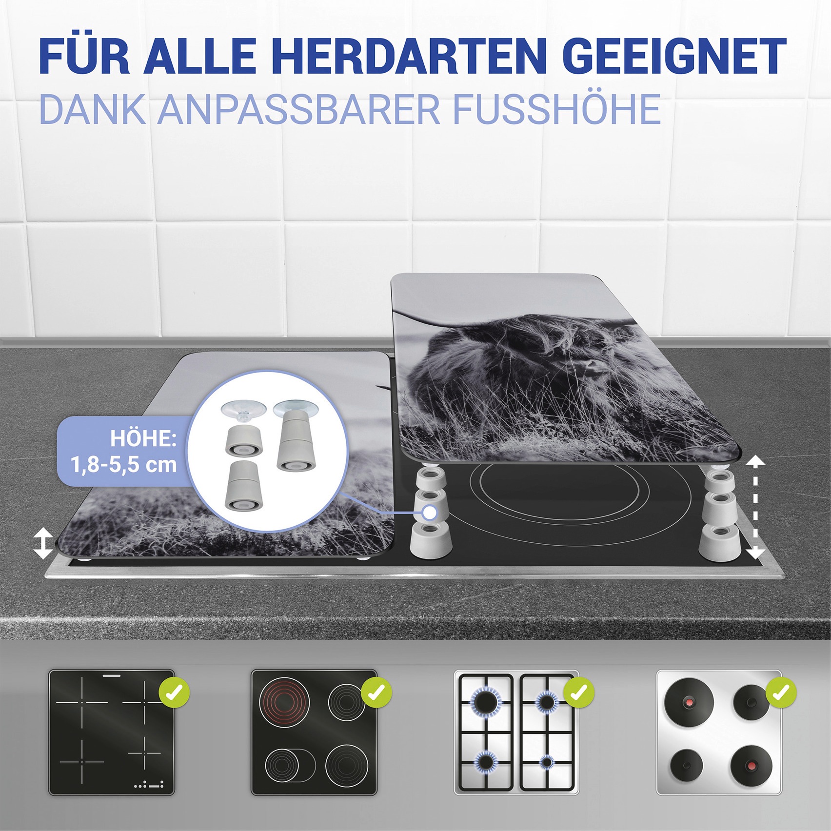 WENKO Herd-Abdeckplatte »Universal Modell Highland Cattle« Herdabdeckung für alle Herdarten, kratzfest, mit rutschfesten Füssen