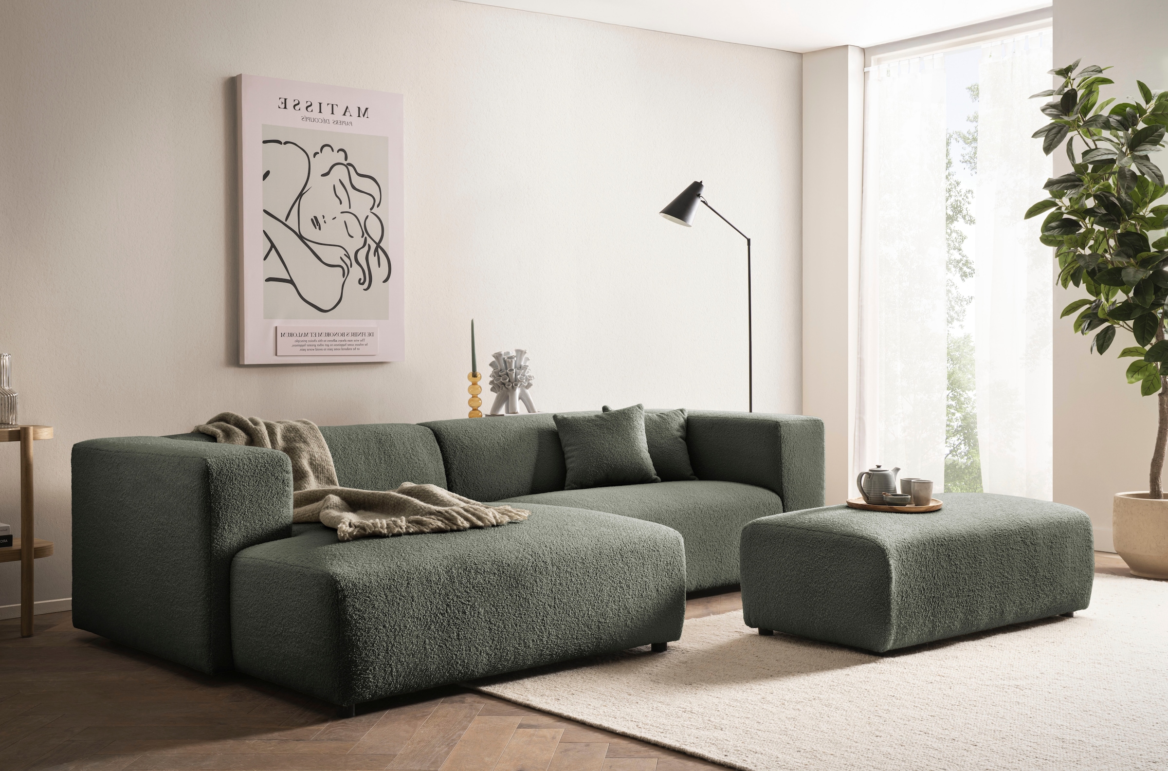 Home affaire Coin rembourré »BAKELS, Ecksofa-Set mit Hocker, L-Form mit Schlaffunktion« Ecksofa-Set (incl. Hocker) im trendigen Megacord