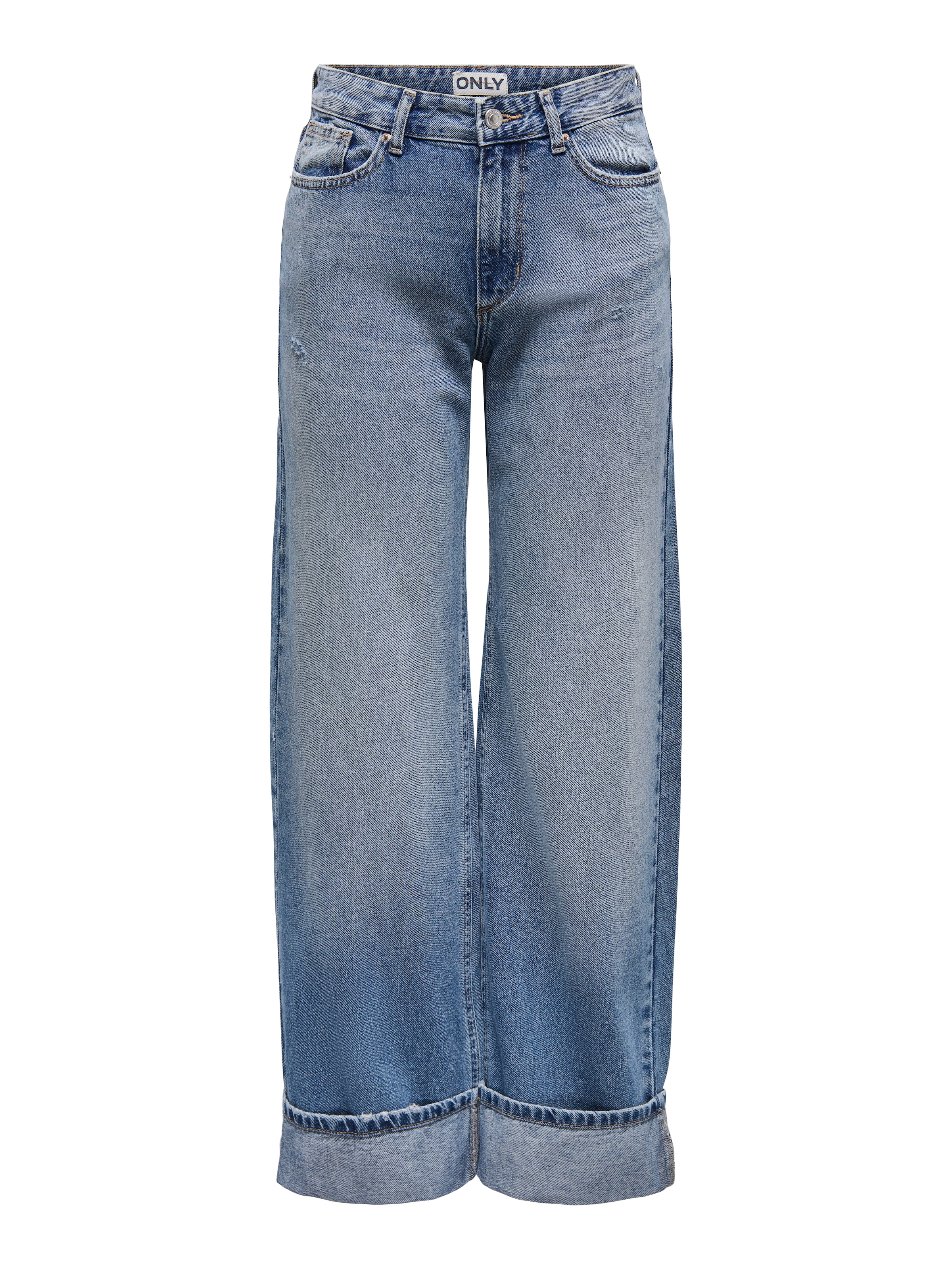 ONLY Jeans large »ONLELLA MW WIDE FOLD UP DNM TAI519 NOOS« coton, coupe large