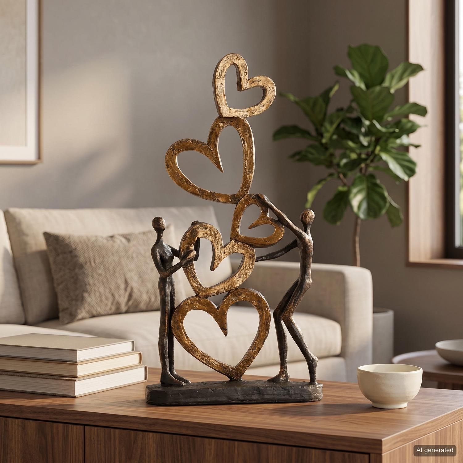 Casablanca by Gilde Dekofigur »Skulptur Herz auf Herz, gold/schwarz« Dekoobjekt, Höhe 41, Wohnzimmer