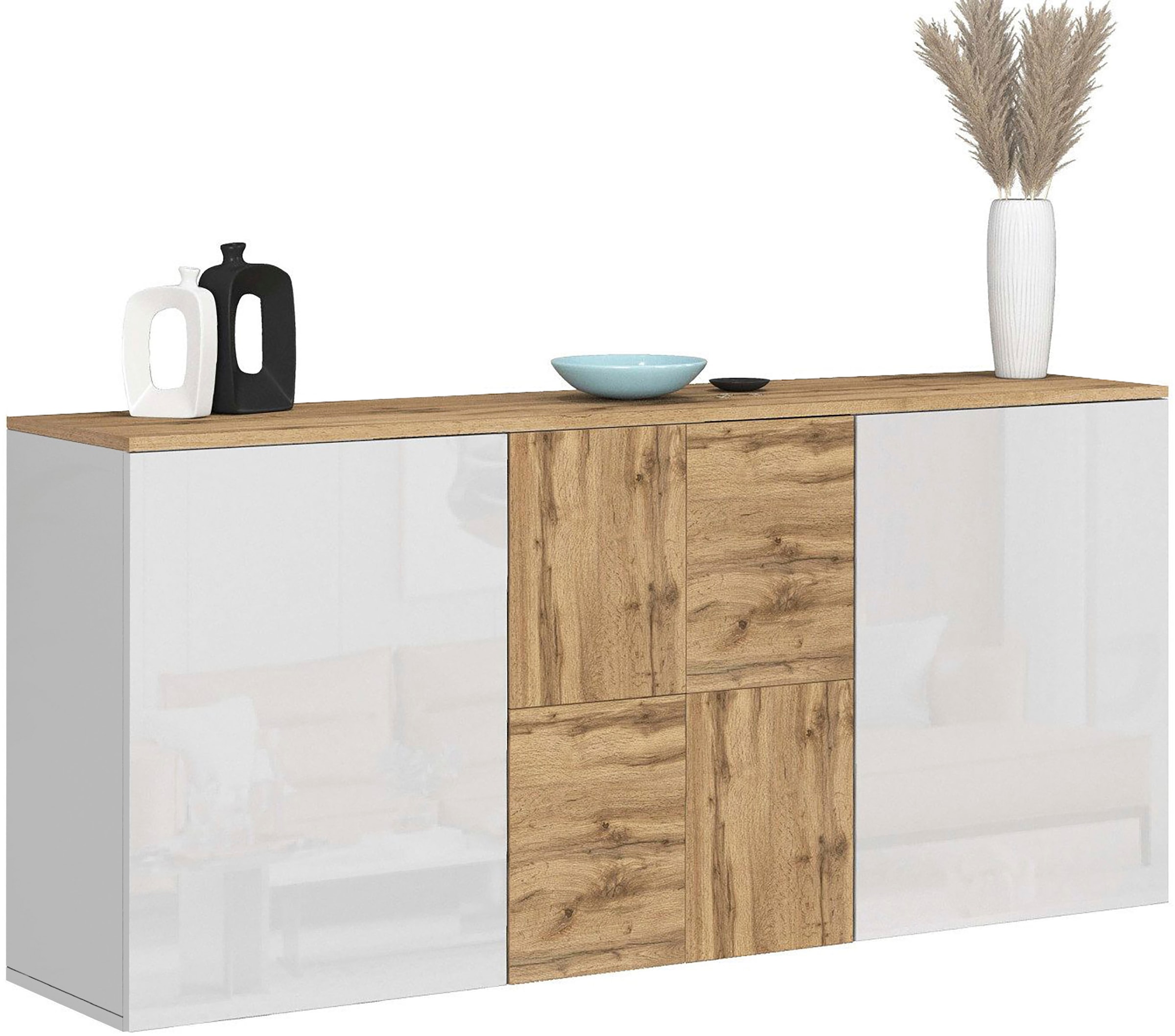 GOODproduct Sideboard »ISEO, Kommode, Schrank, Sideboard, Lowboard, 6 Fächer, Breite 150 cm« 1 Stk. tlg. stehend/hängend, 3 Türen Hochglanz lackiert, Made in Italy