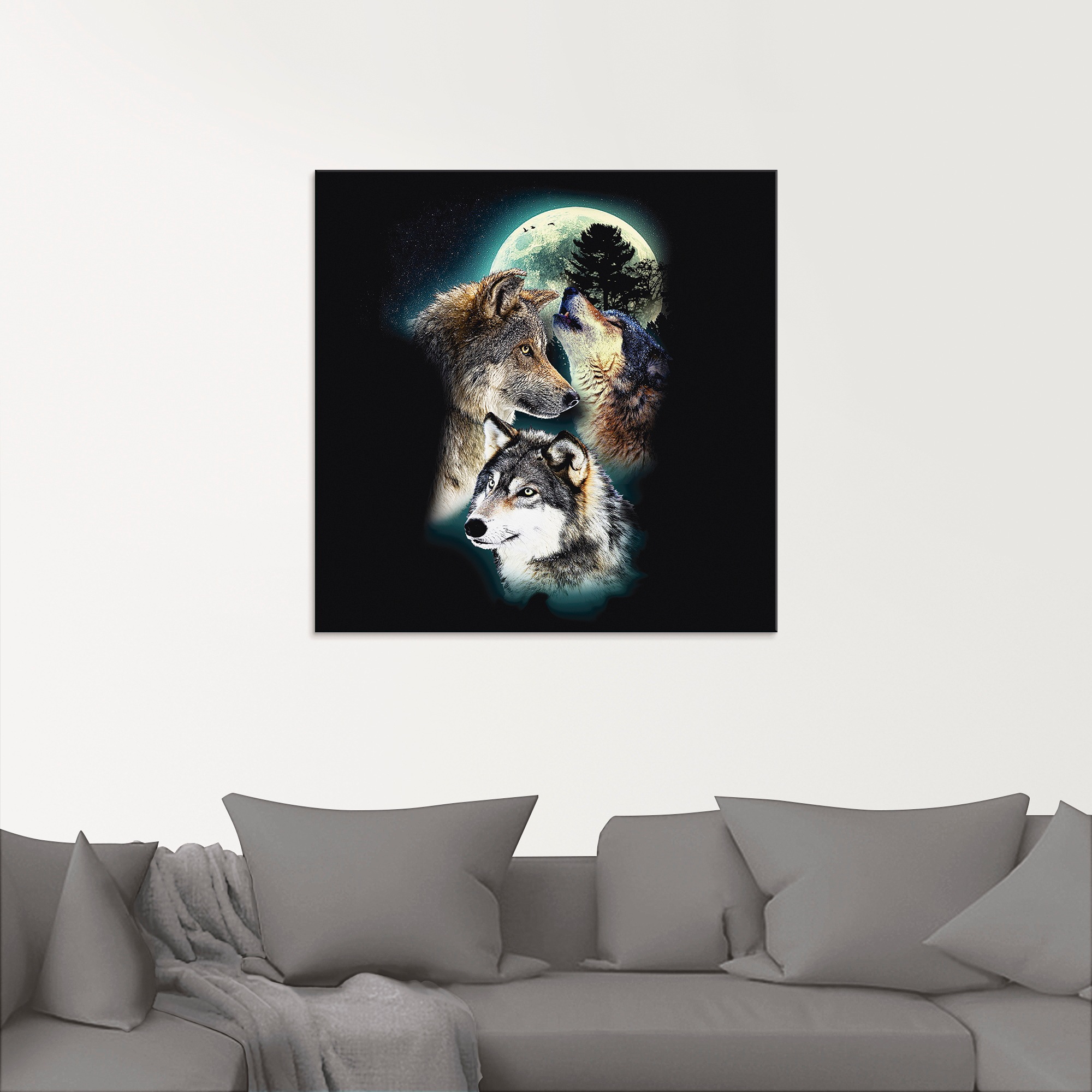 Artland Glasbild »Phantasie Wolf Wölfe mit Mond« Wildtiere 1 Stk. tlg. in verschiedenen Grössen
