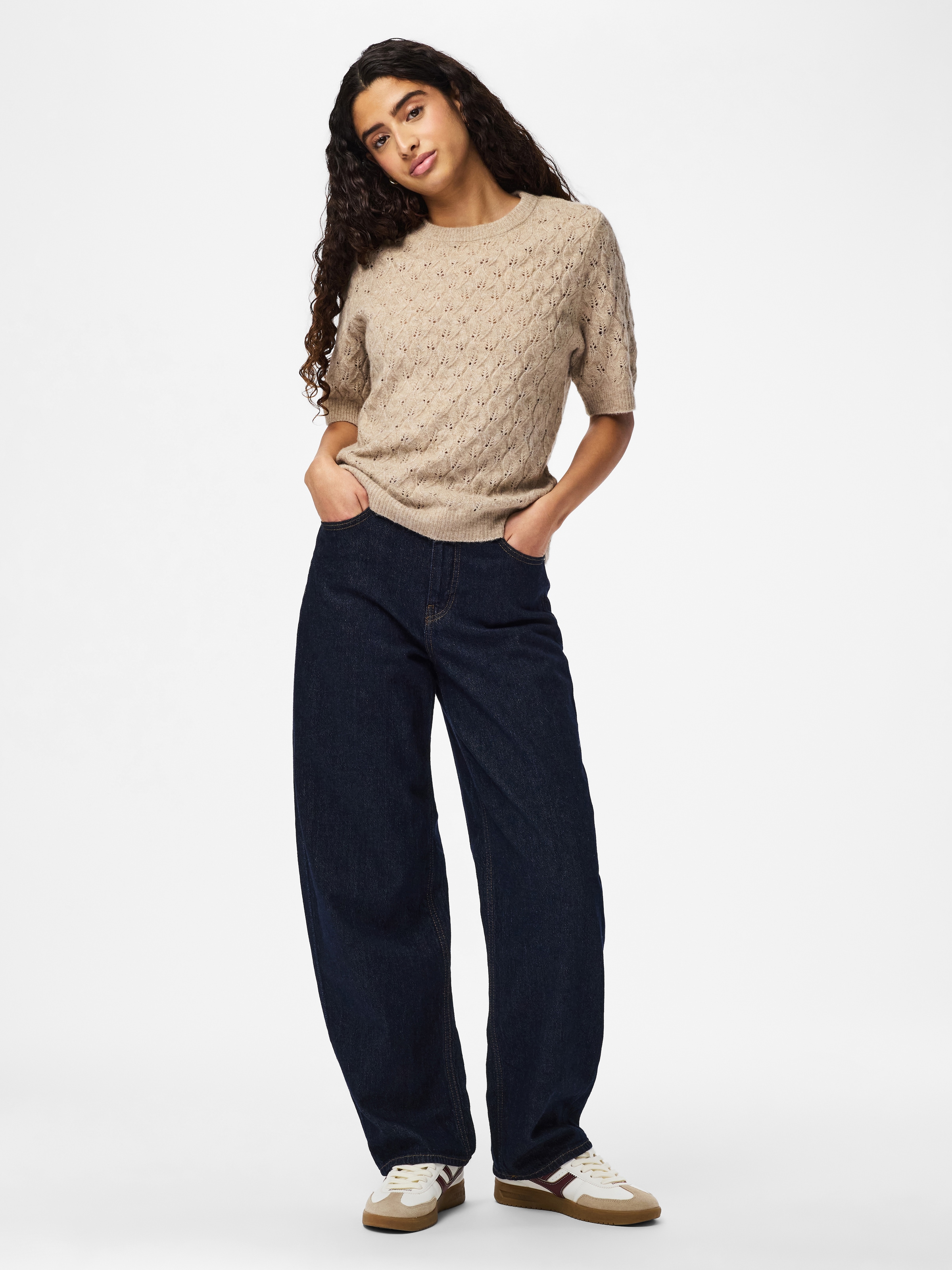pieces Pull en tricot »PCLELOU SS O-NECK KNIT NOOS BC« mit Ajourmuster