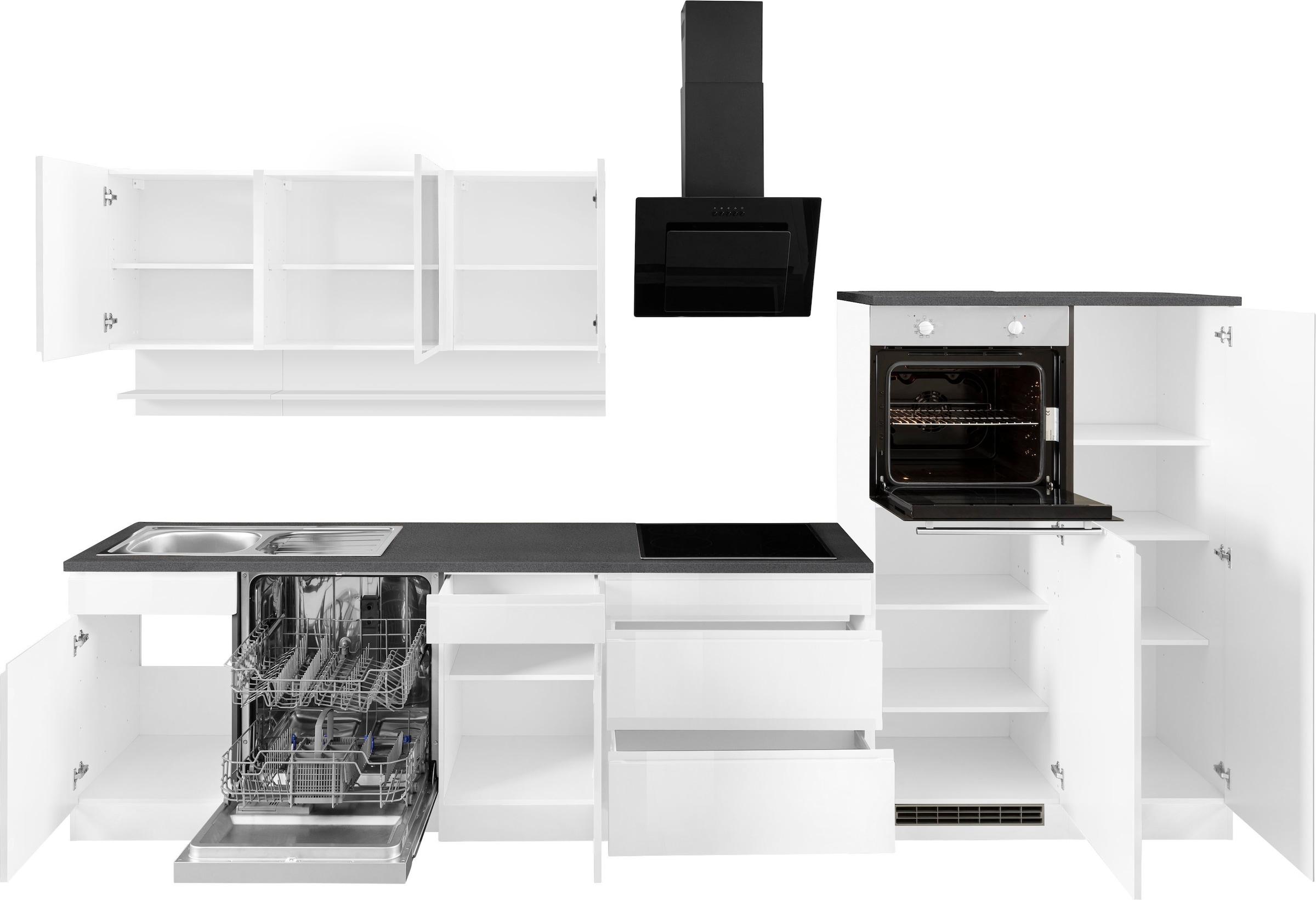 KOCHSTATION Kitchenette »KS-Virginia,neu in verbesserter Ausführung« plan de travail épaisseur 38 mm, rangement, fermeture douce,  largeur 350 cm, soft-close, sans appareils électriques