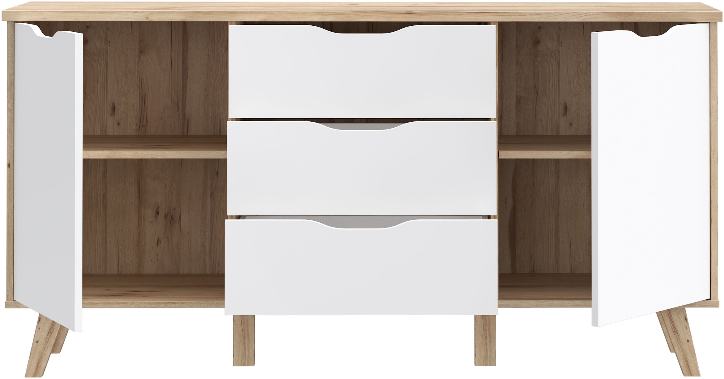 FORTE Sideboard »Vankka Anrichte« B/H/T 149,1/76,7/41,7 cm,  Sideboard , ca. 150 cm breit, Türen, Schubkästen,  Echtholzbeine