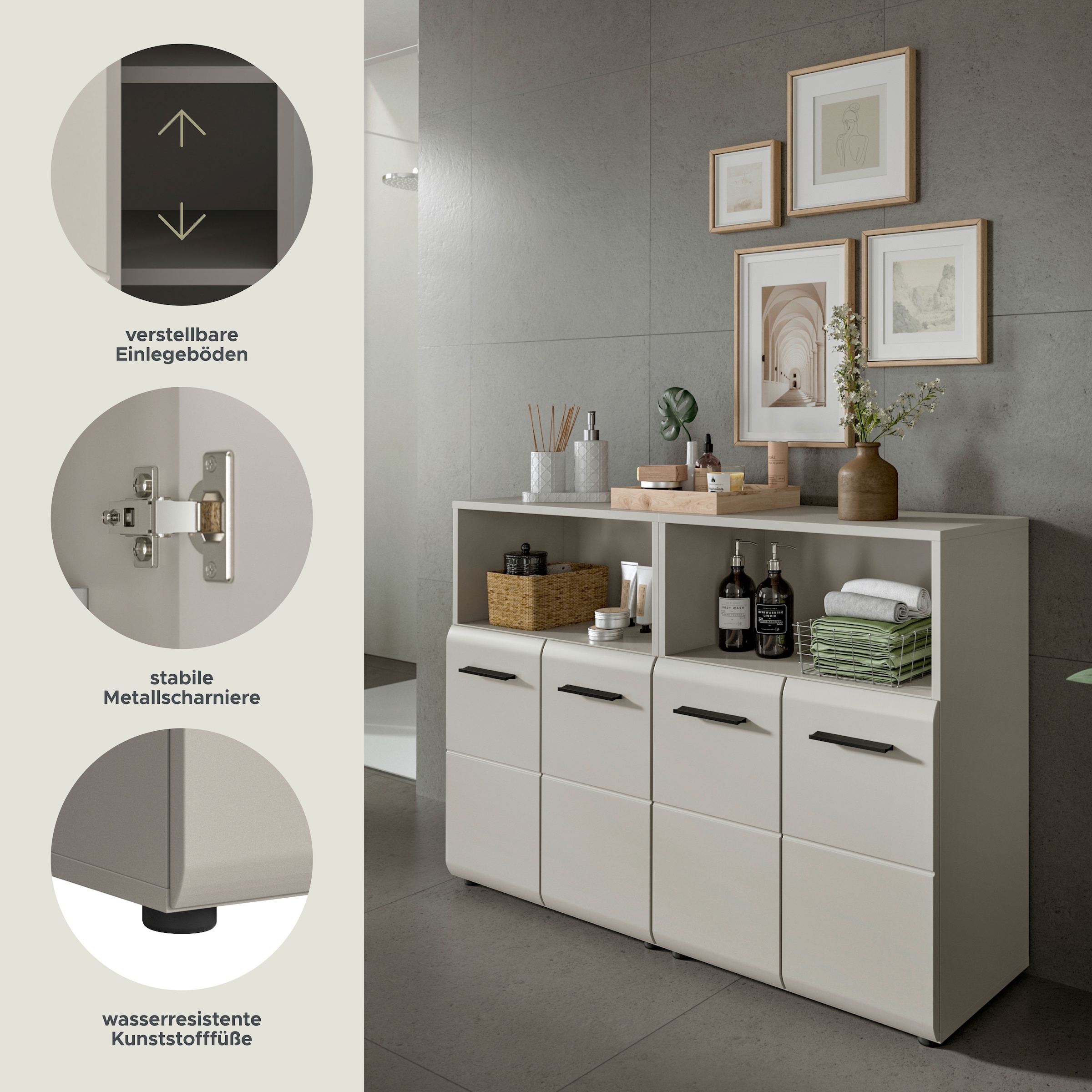 welltime Badmöbel-Set »FLORENZ,  2-teilige Badkombination, hochwertige MDF-Front« Set, 2-teiliges Set bestehend aus: 2 Midischrank breit, 2 Stk. tlg.