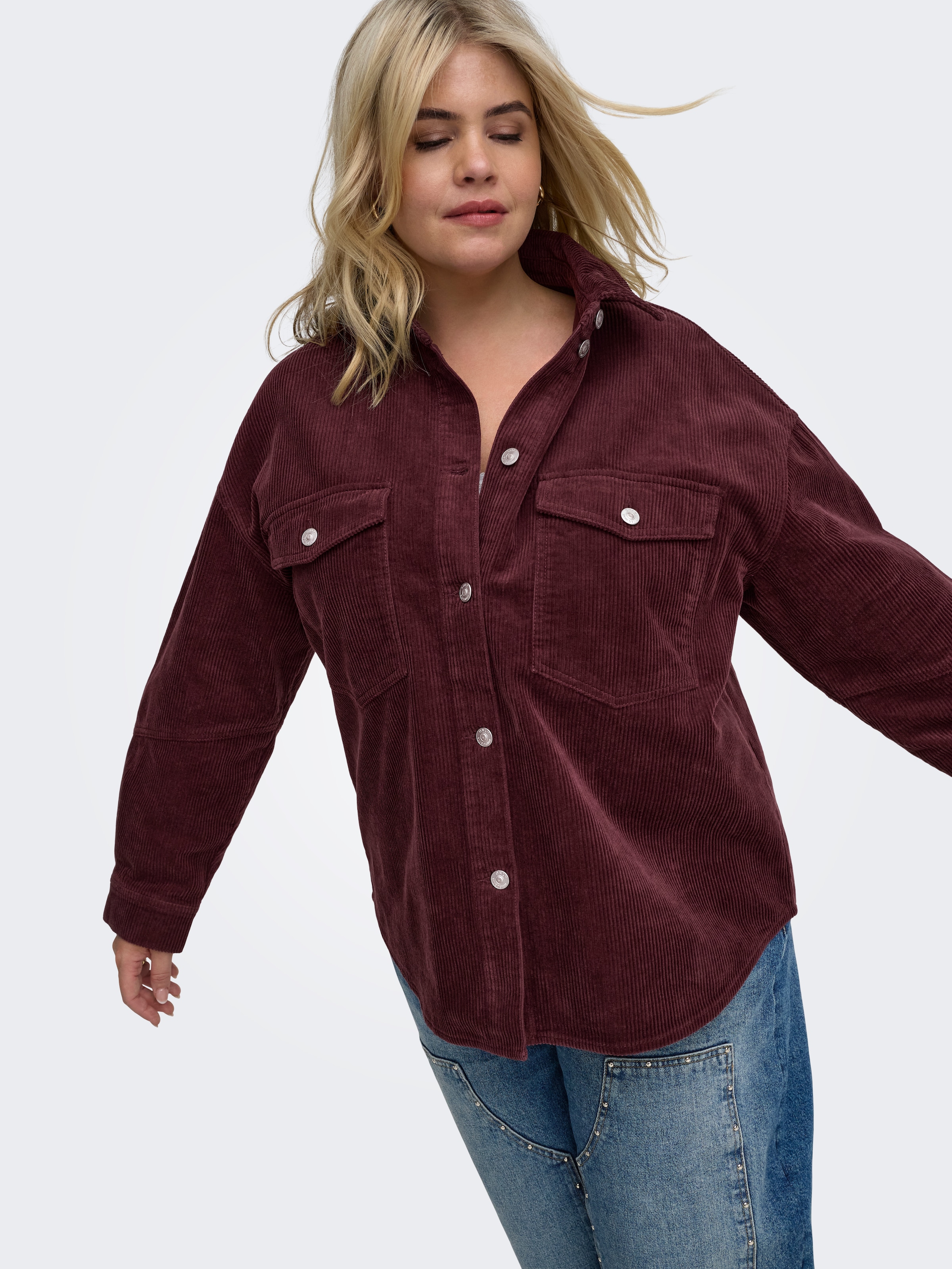 ONLY CARMAKOMA Blouse à manches longues »CARTIGGY L/S CORD SHACKET PNT NOOS« Coton, velours côtelé
