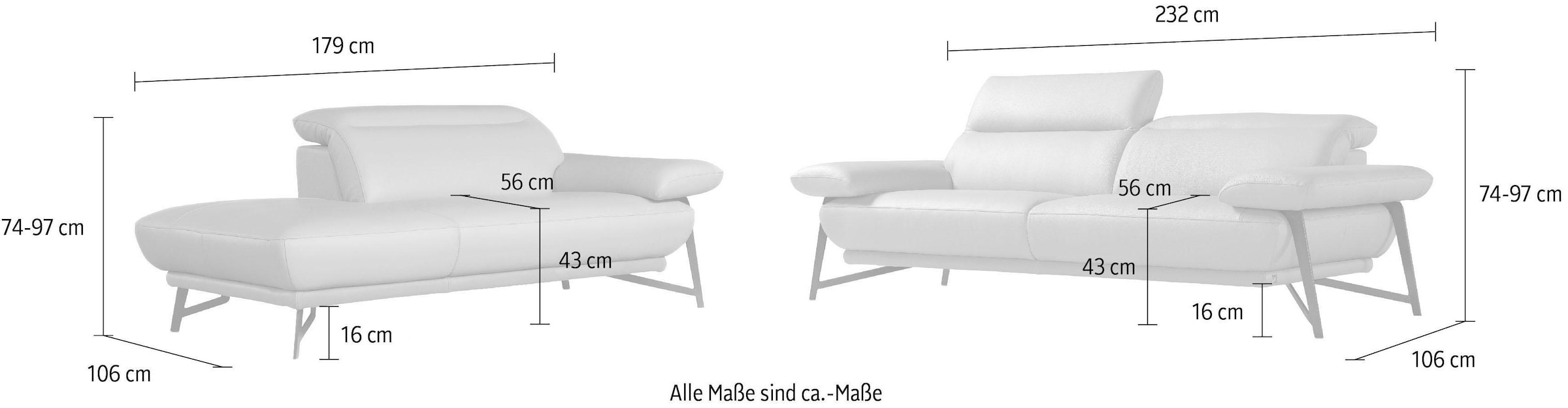 Egoitaliano Sofa »Anais, Design mit hohem Sitzkomfort, Fussfarbe schattengrau« Set, Kopfteil verstellbar, Luxus-Microfaser Lederoptik, brandy