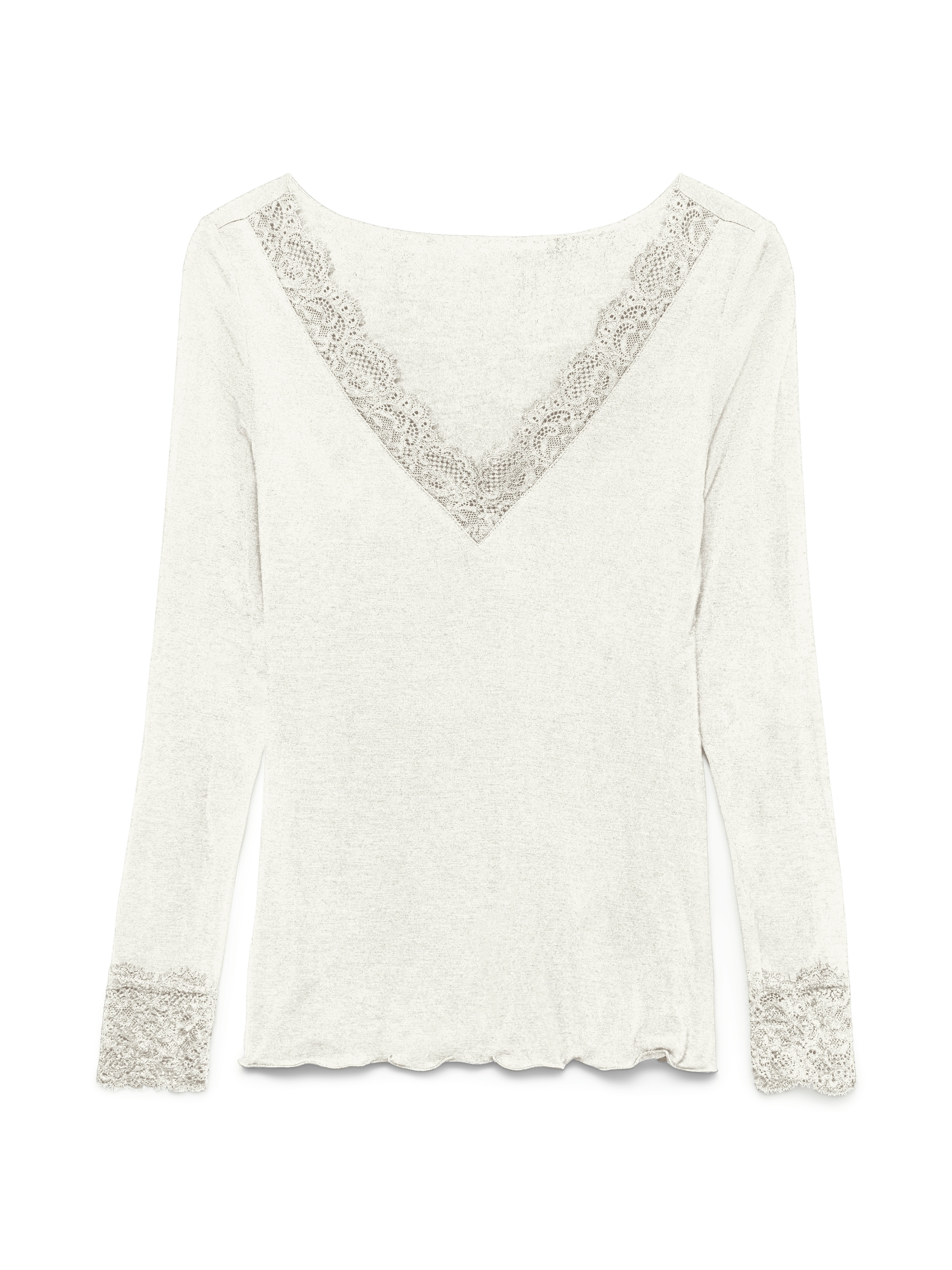 Vero Moda T-shirt à manches longues »VMSKYE LS V-NECK LACE TOP JRS NOOS« mélange de matières, avec laine et stretch, coupe slim