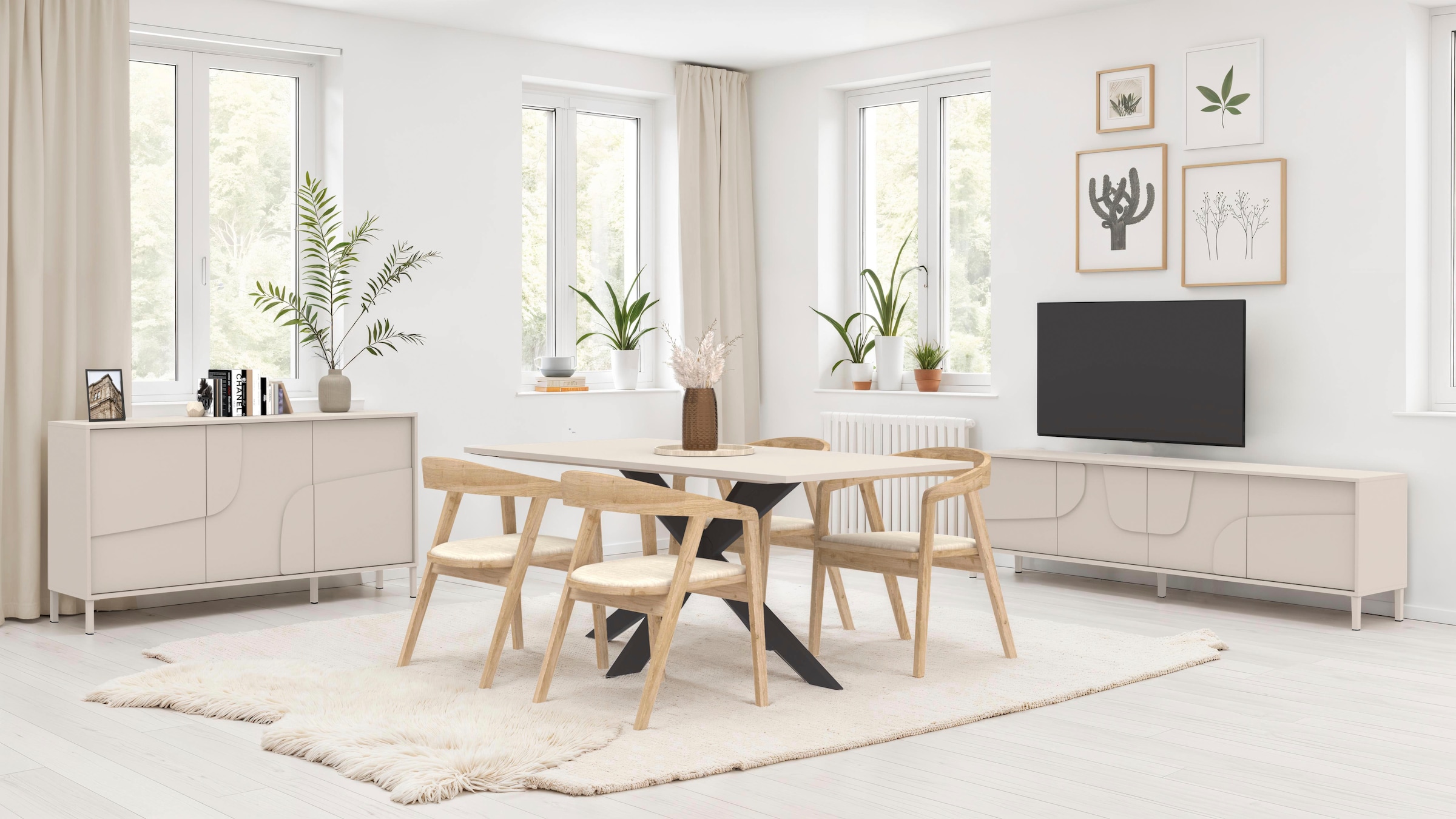 INOSIGN Table basse »Stone, 205 cm breit, 4 Türen, TV-Schrank, TV-Kommode, Medienboard« 3D-Design, Push-to-open, Innenraum grosszügig, Füsse 14/2 cm wählbar