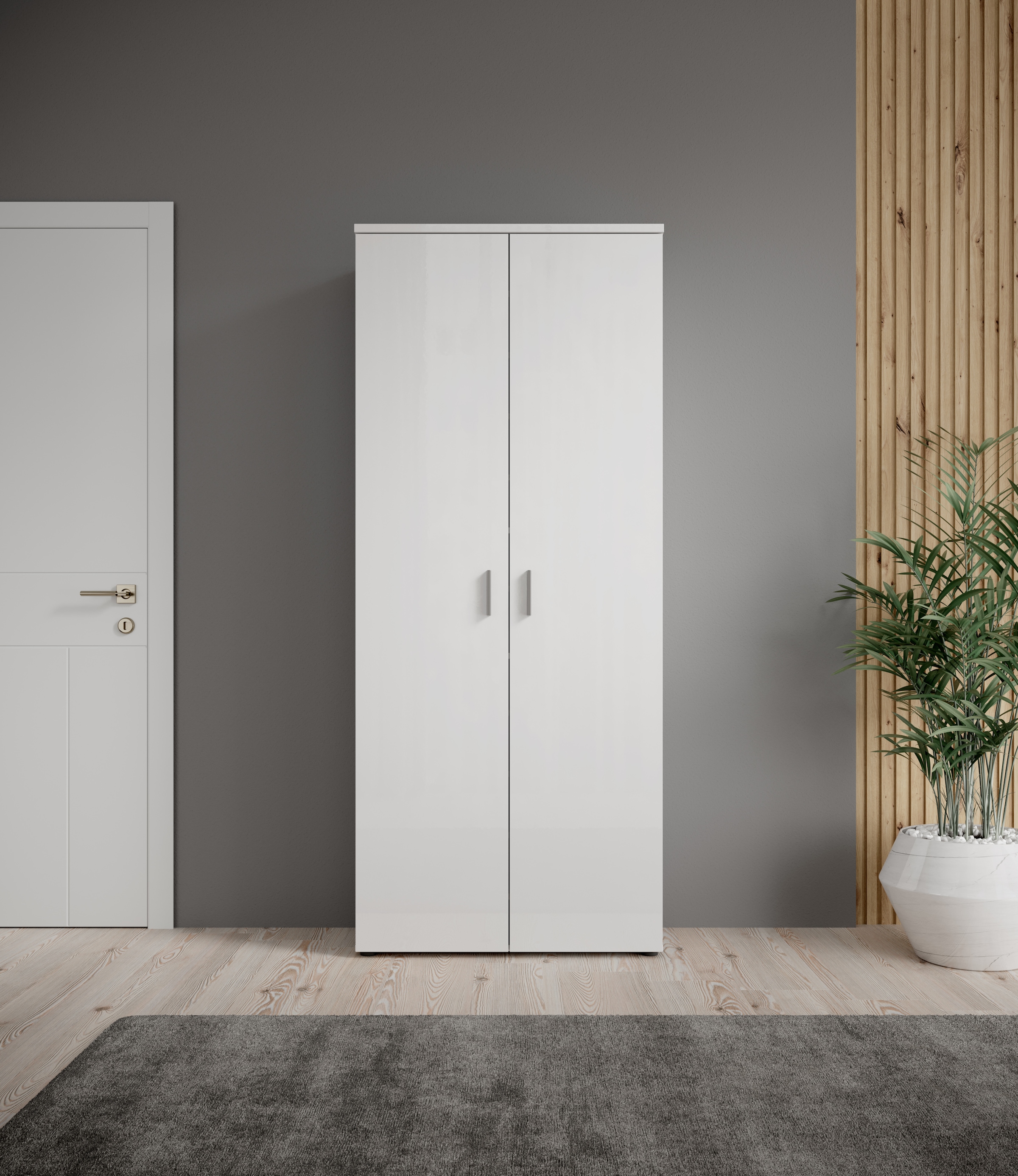 HBZ Schuhschrank »Lincoln weiss Glanz, BxHxT 80x190x35 cm« 1 Stk. tlg. Schuhschrank mit 2 Türen, 9 Einlegeböden, 2 feste Böden