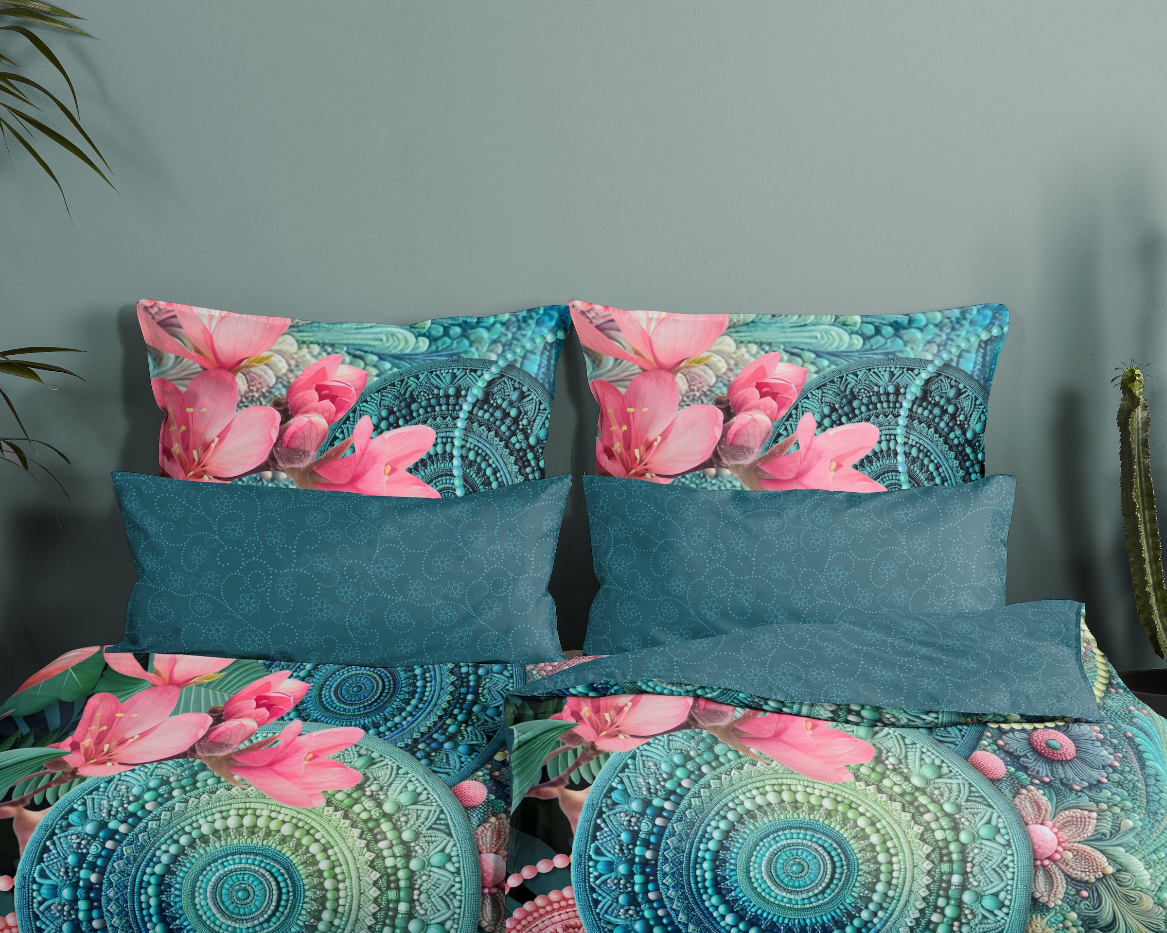 hip Housse de coussin »Zarha« Baumwolle, Mako-Satin, 40x80, 1 Stück, Reissverschluss, Petrol