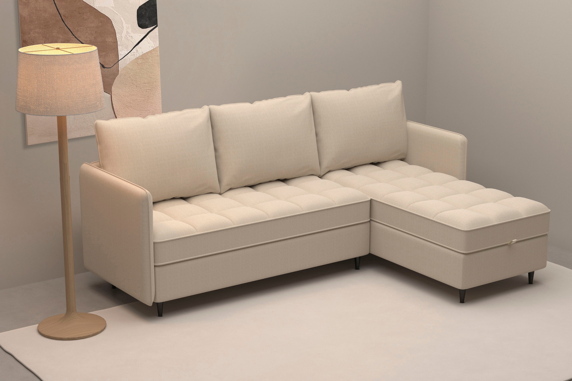 Dorel Home Canapé d'angle »LINDHUS, L-Form, verschiedene Stellvarianten, Schlaf-Liege« Modulsofa, Recamiere, grosser Bettkasten, Cord, Chenille