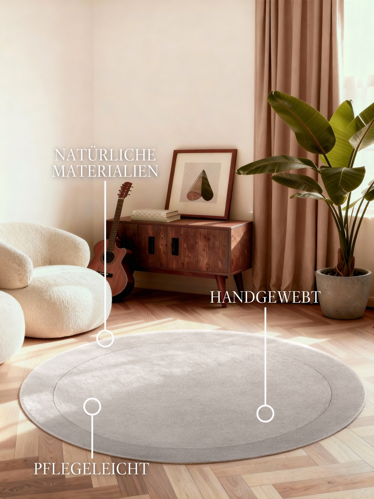Villeroy & Boch Tapis »Wollteppich Kivi« Rond 17 mm Höhe tissé main, laine, bordure, uni, coureur, salon, organique