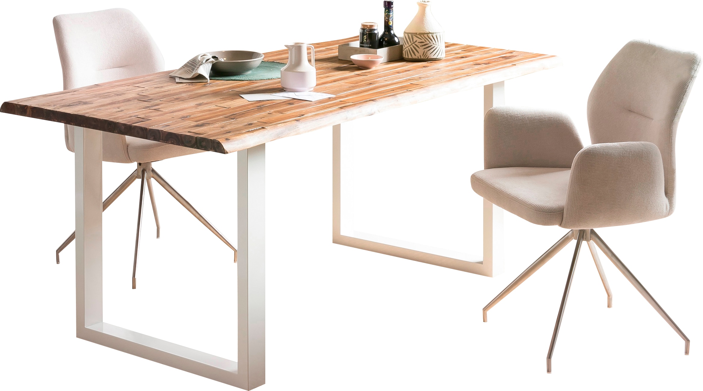 SalesFever Baumkantentisch »Tisch mit Baumkante im Natur-Look« Metall triff Akazie