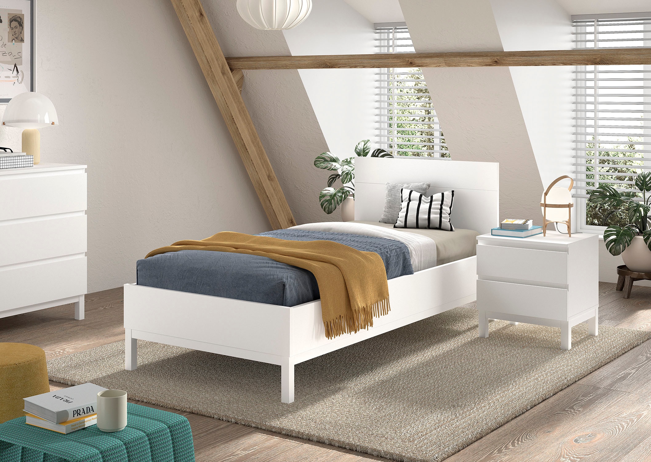 Vipack Set de chambre d'adolescent »Artikel-Set best. aus Einzelbett 90/200, Nachtkonsole mit 2 Schubladen« 2 cuis tlg. au design épuré, surface laquée facile d'entretien en blanc
