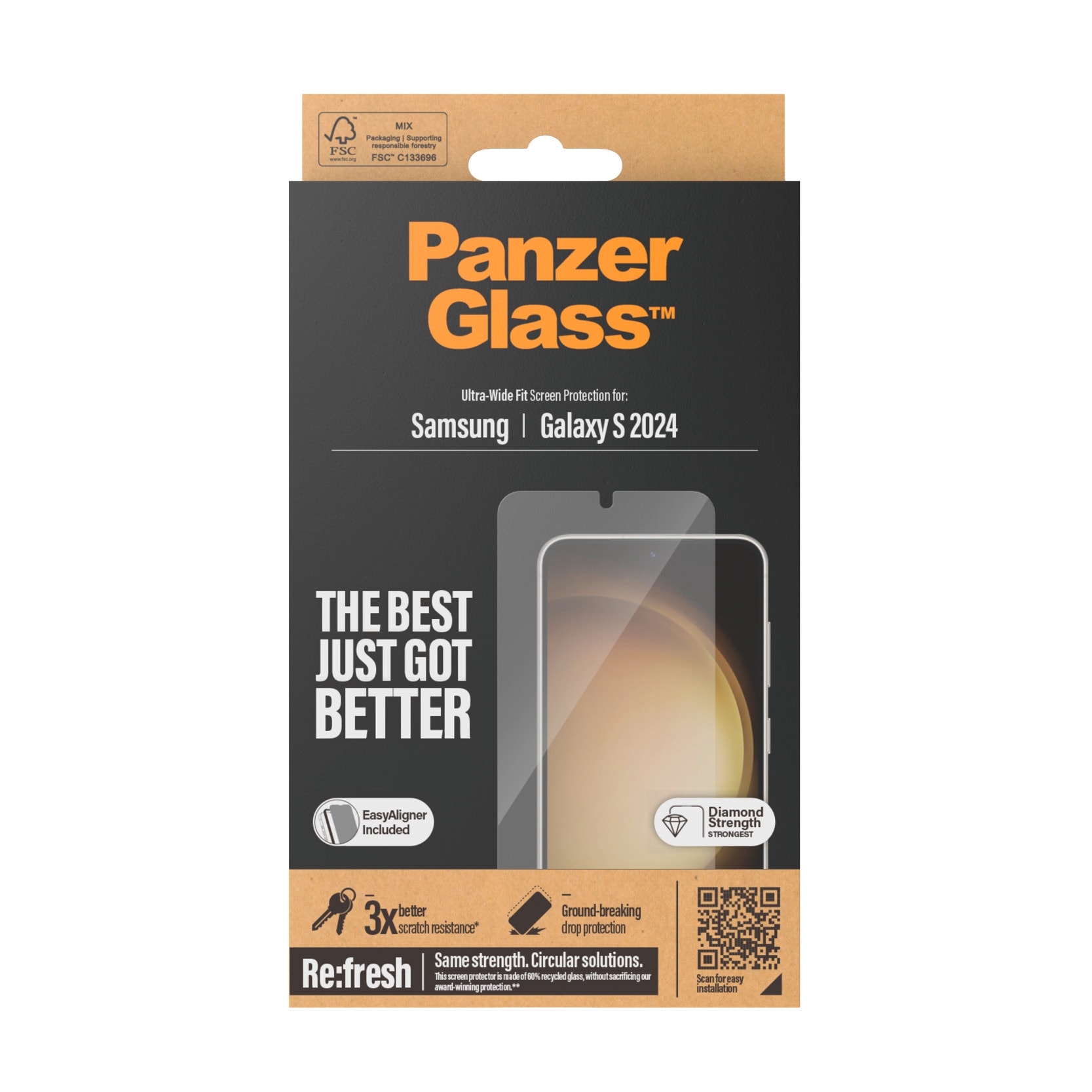 PanzerGlass Displayschutzglas »Ultra Wide Fit Screen Protector« für Samsung Galaxy S24 Displayschutzfolie, stossfest, kratzbeständig