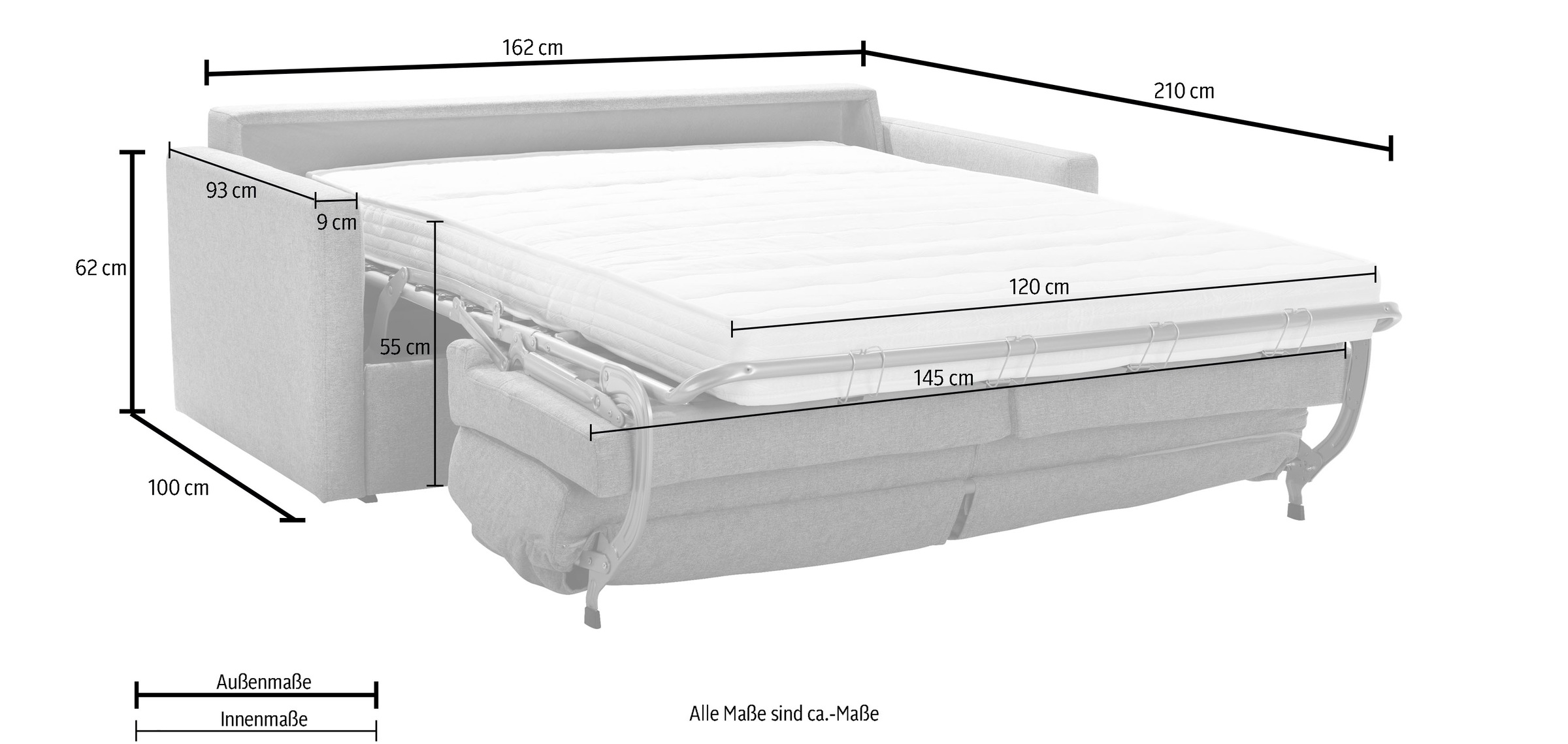 GOODproduct Canapé-lit »Goldpoint 162 cm, Dauerschläfer, Liegefläche 120/200cm« canapé 2 places avec fonction lit, matelas à ressorts Bonell