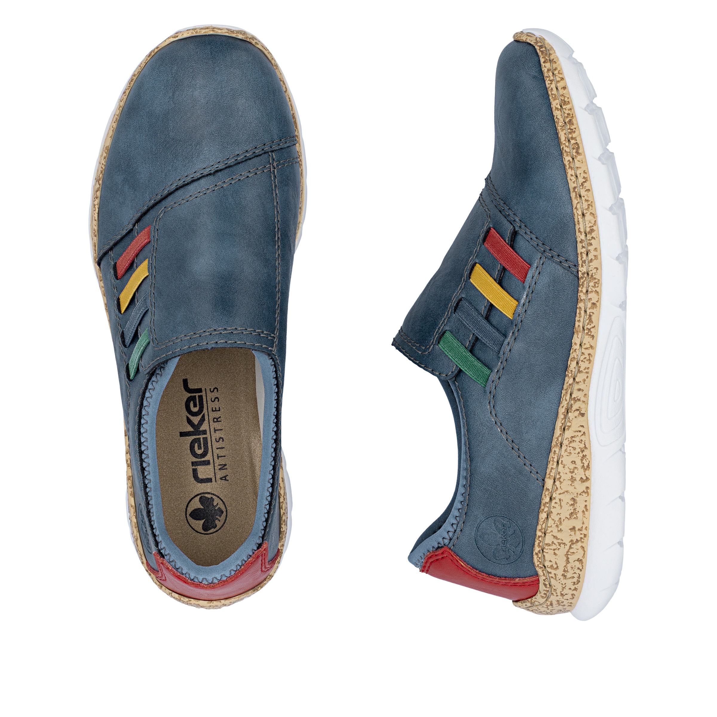 Rieker Slipper  Slip-on Sneaker, Schlupfschuh, Halbschuh mit bunten Stretcheinsätzen