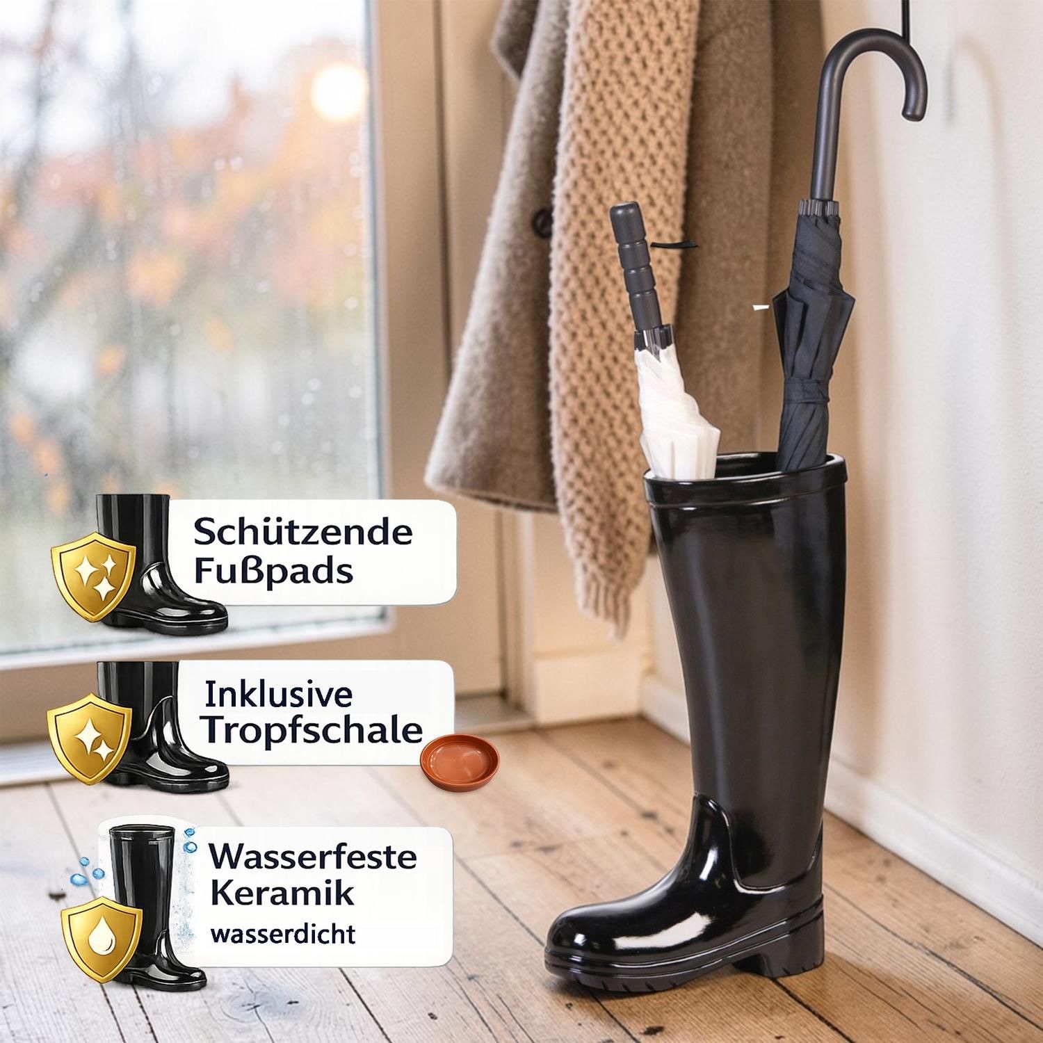 Casablanca by Gilde Schirmständer »Schirmständer Gummistiefel Stiefel schwarz H. 45 cm« Glasierte Keramik, europäische Fertigung, Regenschirmständer