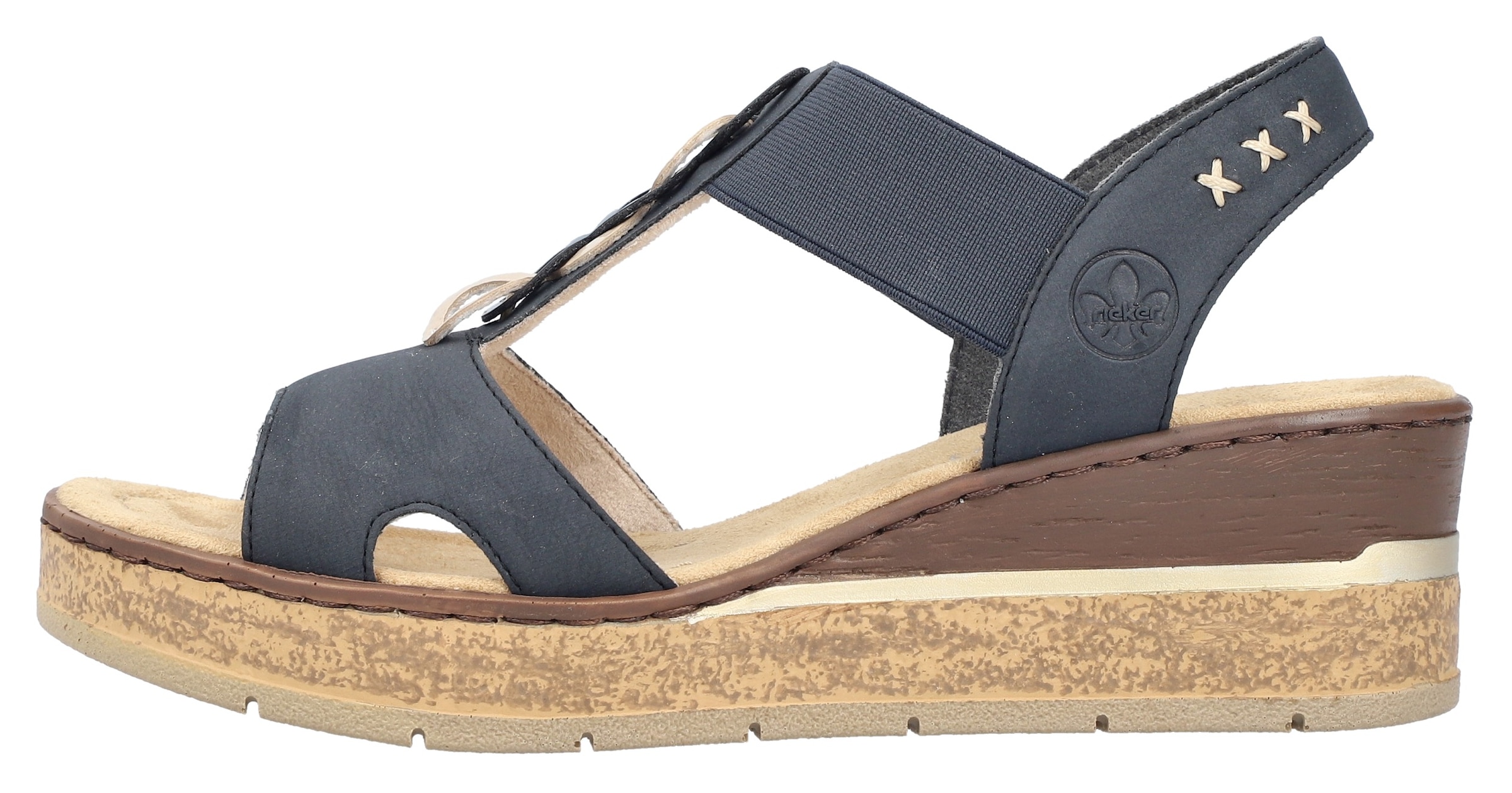 Rieker Keilsandalette  Sommerschuh, Sandale, Plateausandale mit Gummizug für guten Sitz