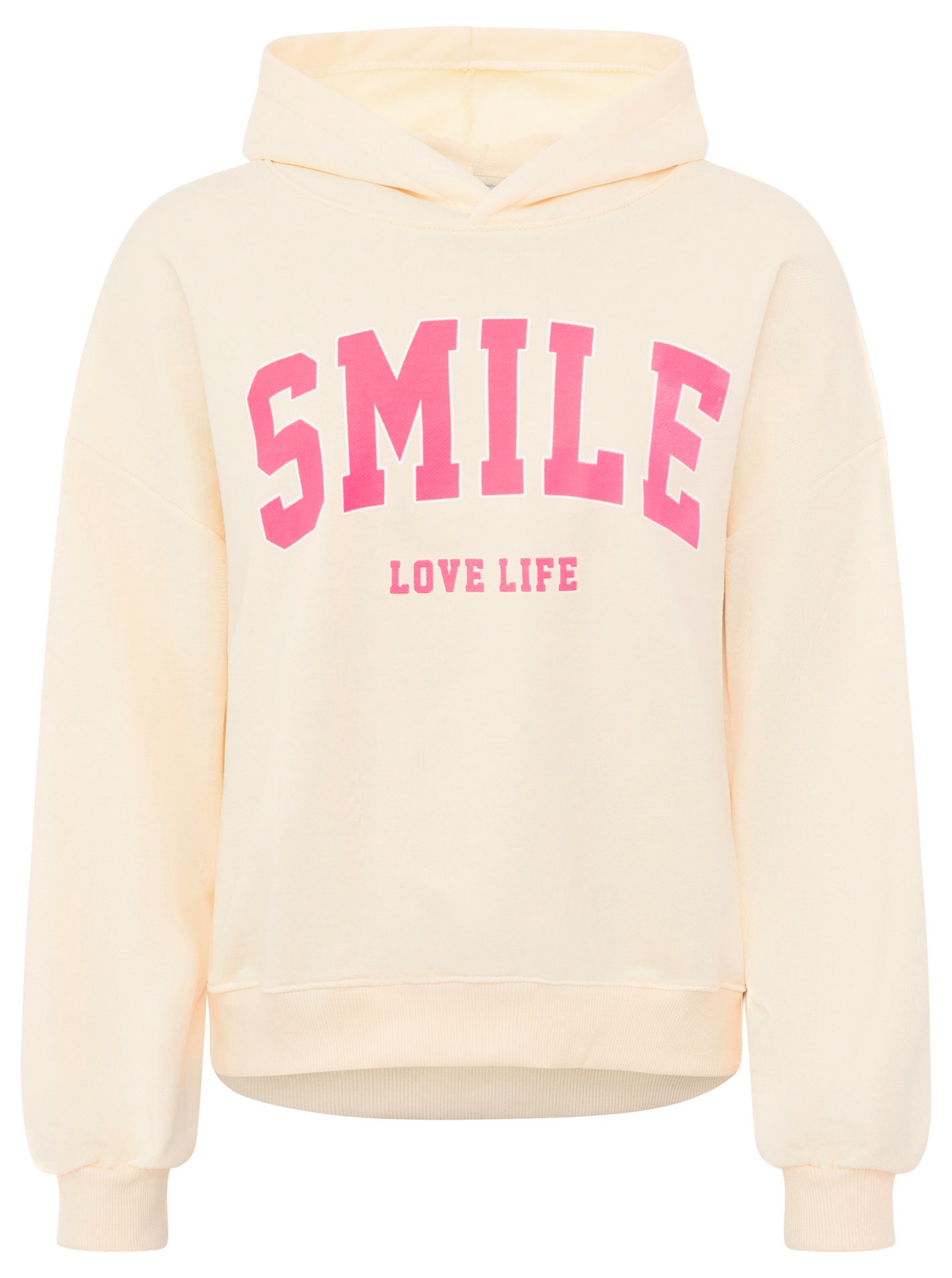 Zwillingsherz Hoodie »"Smile"«, capuche, manches longues, poignets élastiques, grand imprimé néon,
