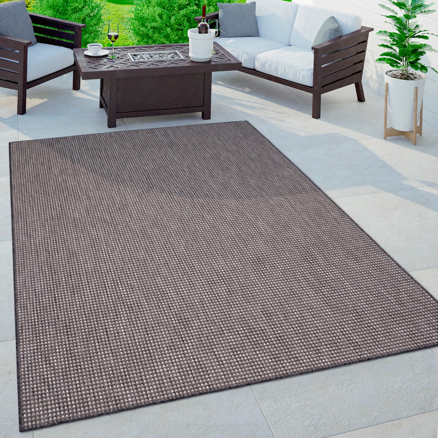 Paco Home Teppich »Napoli 777« rechteckig 4 mm Höhe Flachgewebe, meliert, In- und Outdoor geeignet, Wohnzimmer