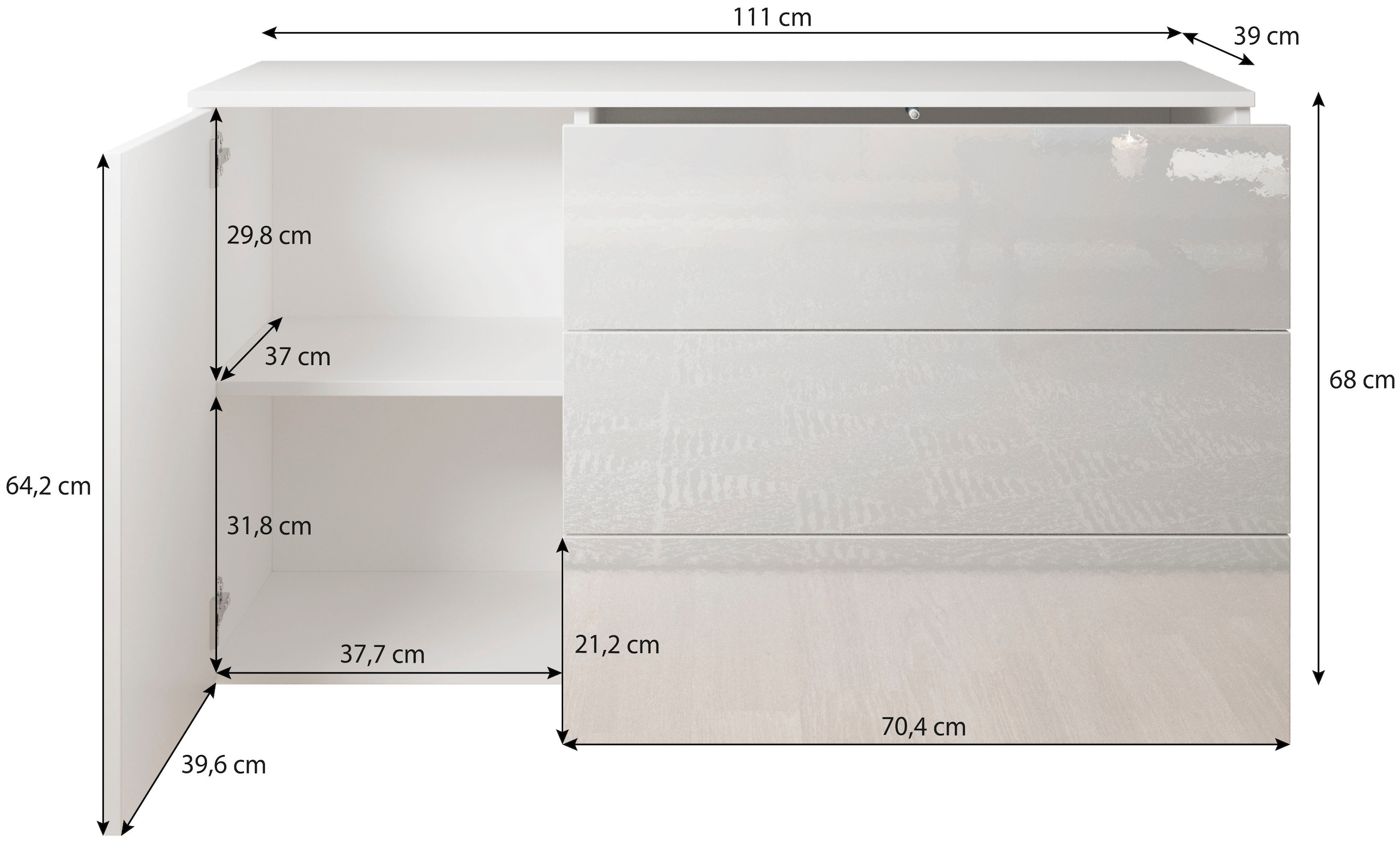 GOODproduct Sideboard »PARIS« 1 Stk. tlg. Moderne 110cm breite grifflose Kommode, vielseitig einsetzbar