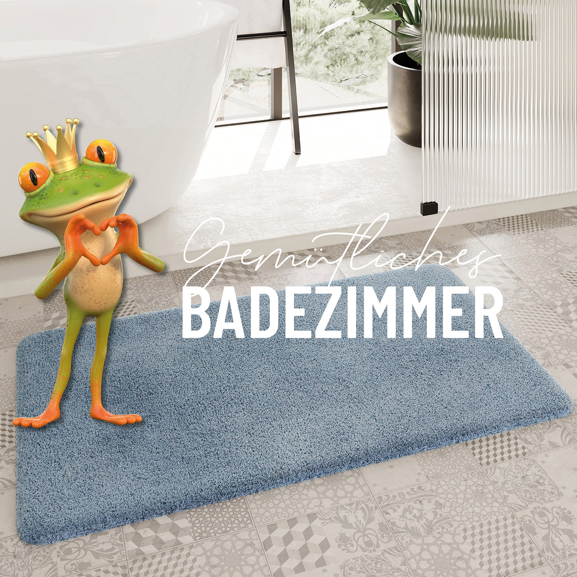 Homie Living Tapis de bain »Porto Azzurro« Höhe 30 mm revêtement antidérapant Badteppich, uni, rechteckig & rund, waschbar, Badezimmerteppich