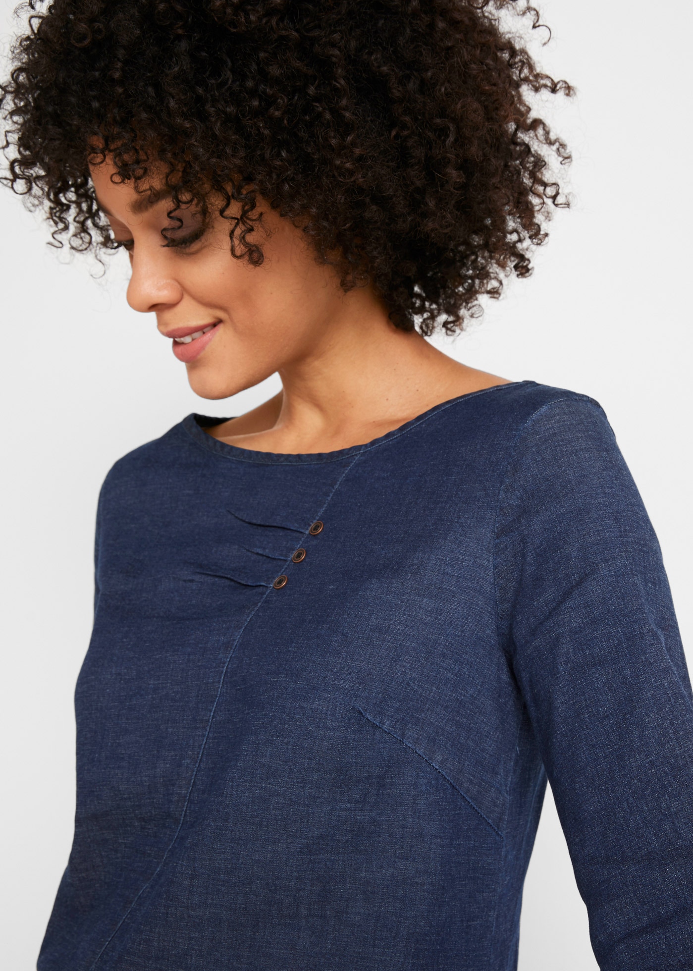 bonprix Jeanskleid 1 tlg. für Frühling und Sommer, aus Baumwolle mit Elasthan, mit 3/4-Ärmeln