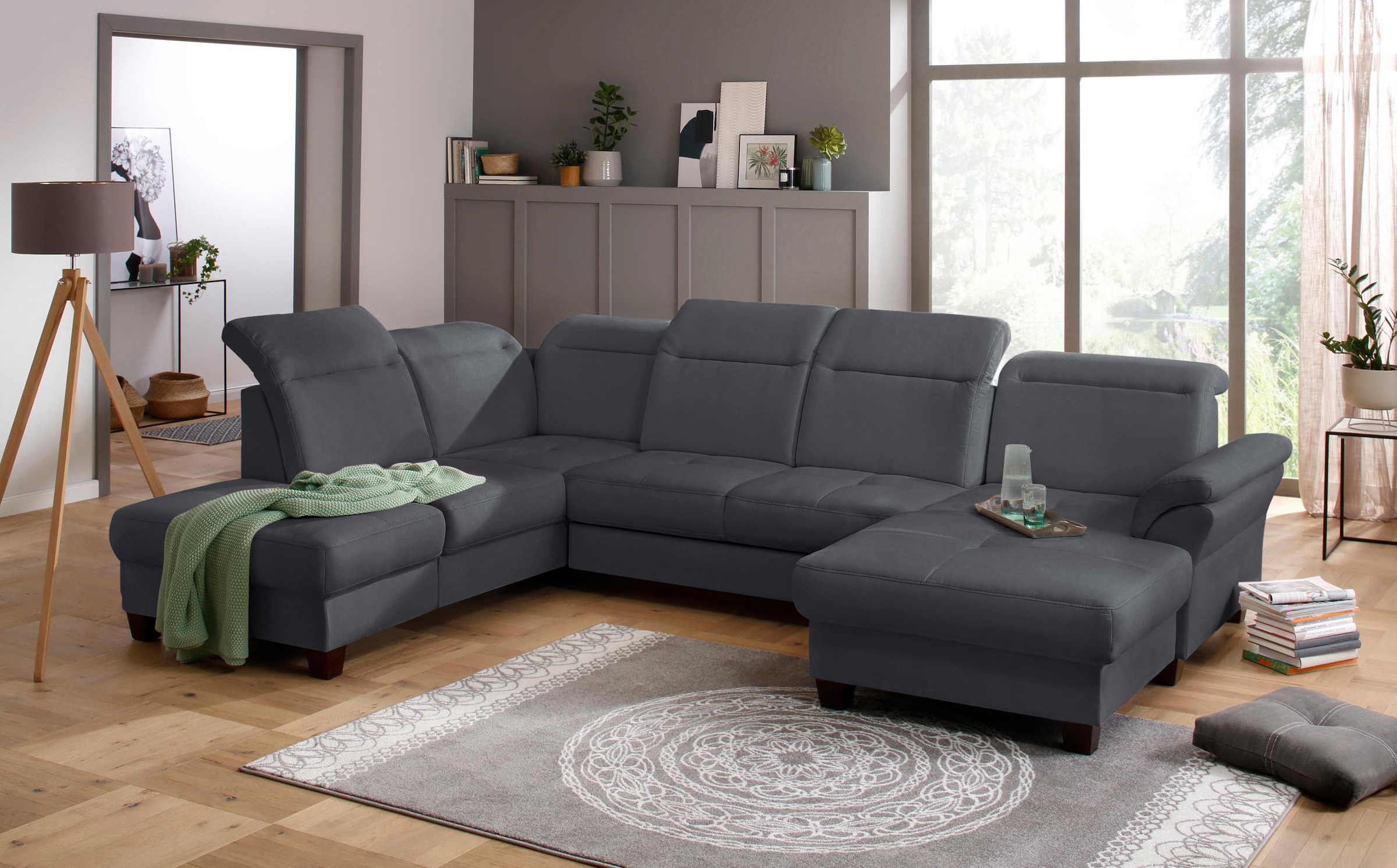 Home affaire Wohnlandschaft »Solvei U-Form« Sitztiefenverstellung und Federkern, wahlweise  Kopfteilverstellung