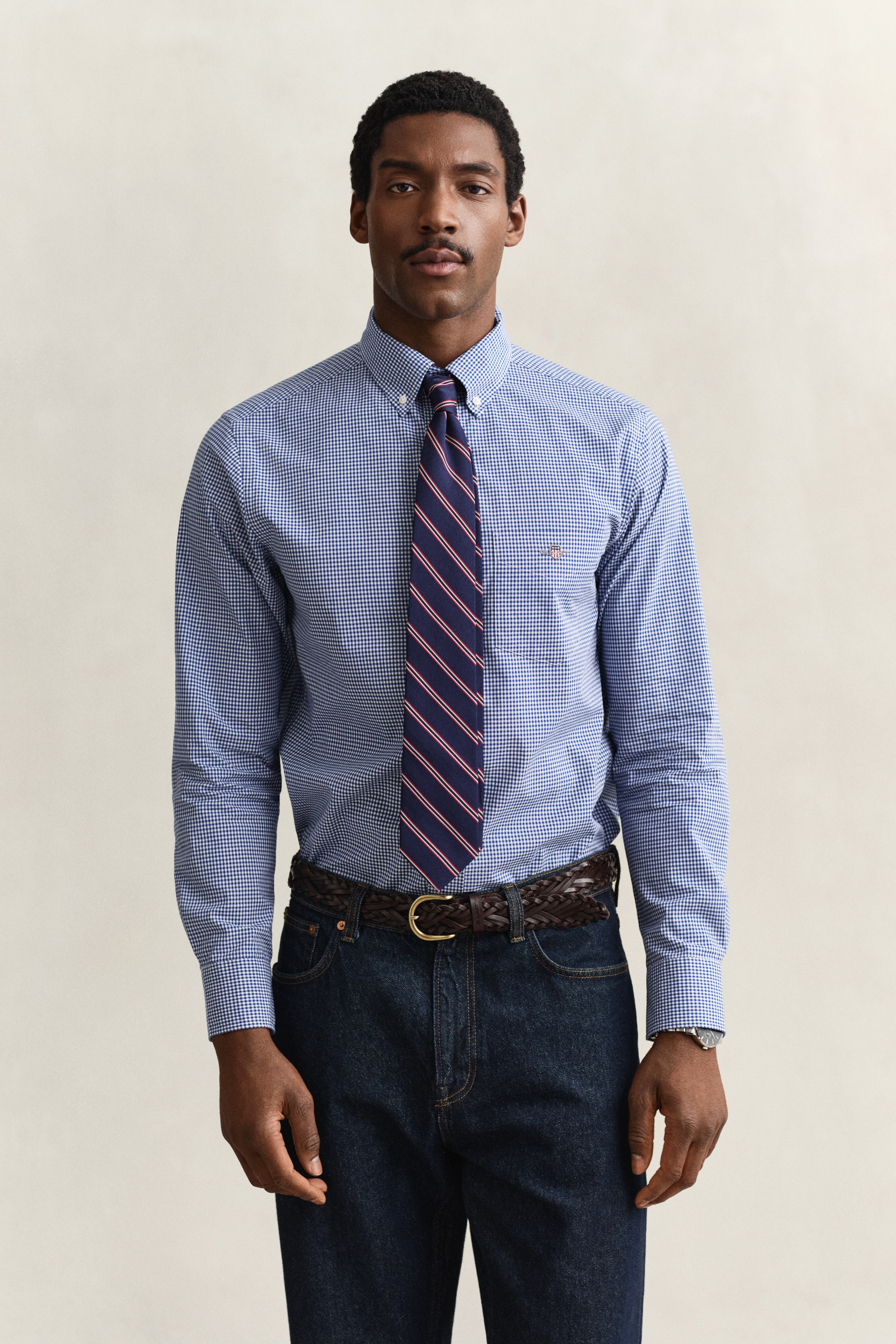 Gant Chemise à manches longues »REG CLASSIC POPLIN GINGHAM SHIRT« avec broderie logo, popeline de coton