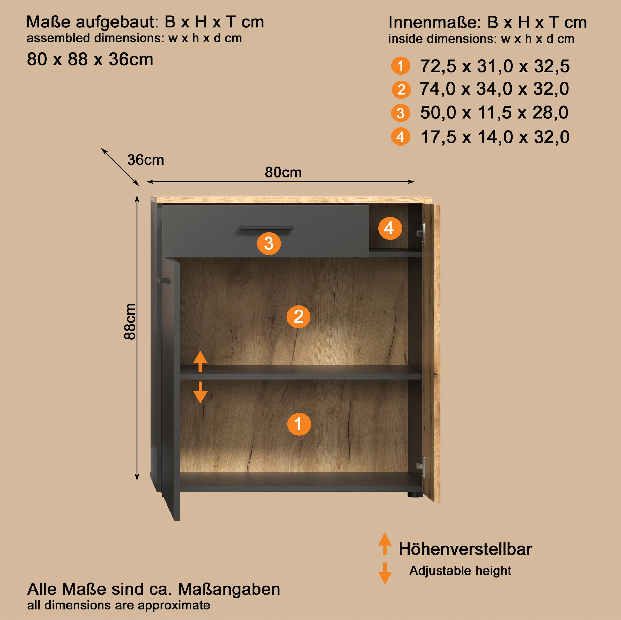Home affaire Armoire à chaussures »Estepona« 1 cuis tlg. Commode à chaussures avec 2 portes et tiroir – (L/P/H) 80/36/88 cm