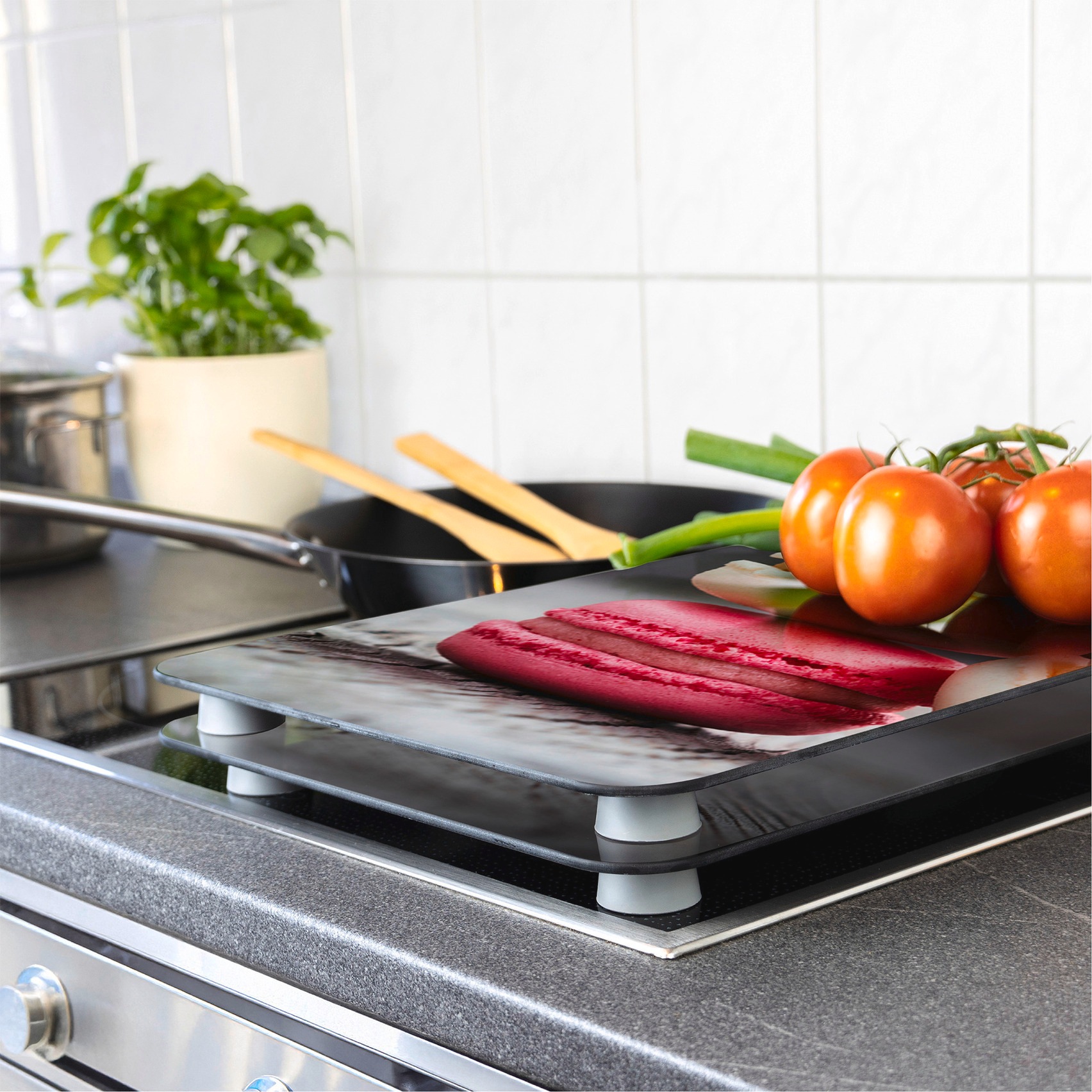 WENKO Herd-Abdeckplatte »Universal Modell Macarons« Herdabdeckung für alle Herdarten, kratzfest, mit rutschfesten Füssen