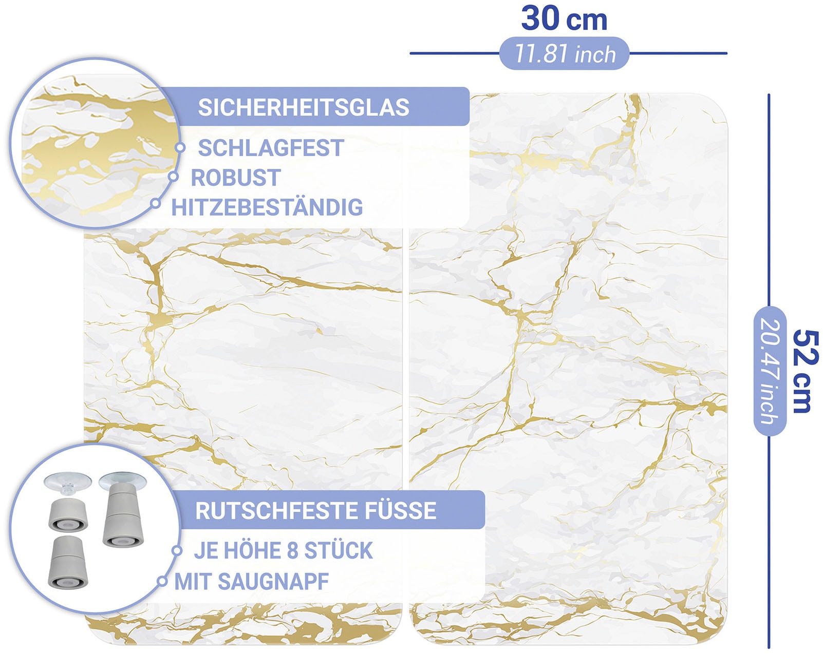 WENKO Herd-Abdeckplatte »Universal Modell Marmor Gold« Herdabdeckung für alle Herdarten, kratzfest, mit rutschfesten Füssen