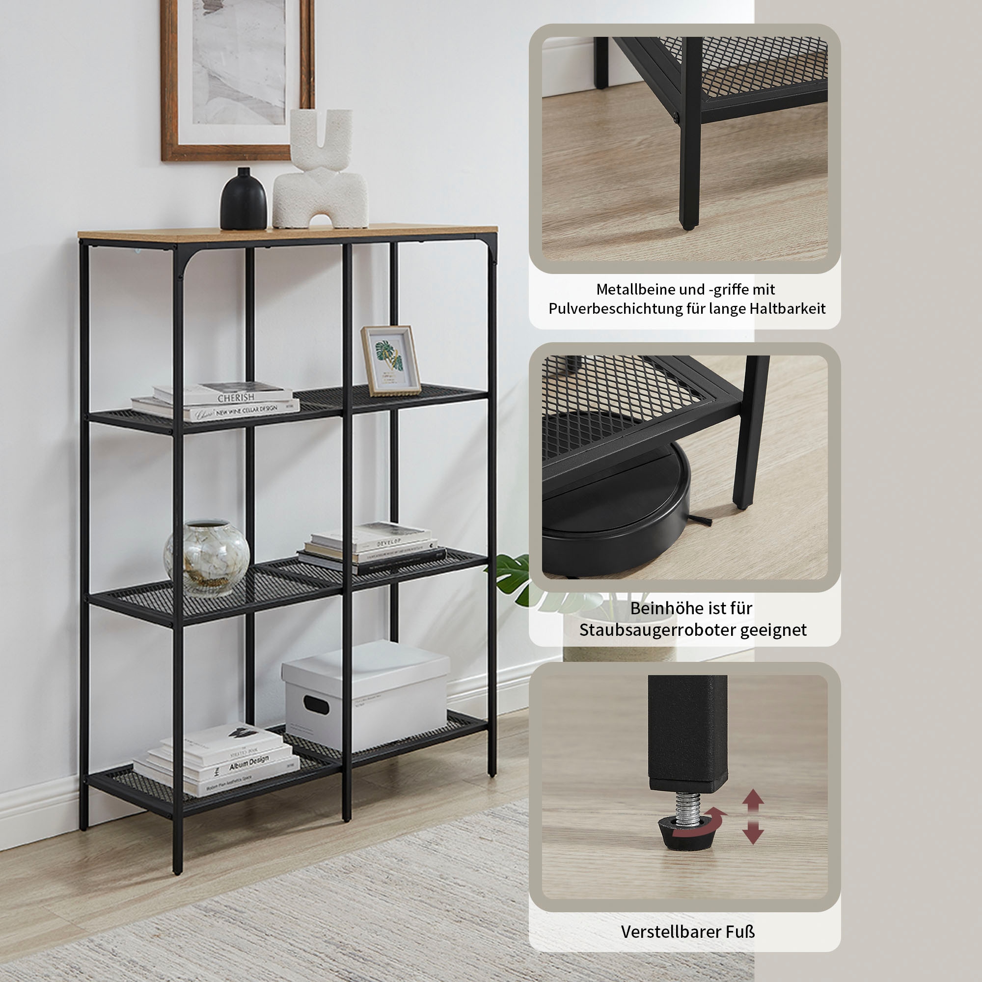 GOODproduct Étagère multi-usages »Amance« natürliche ABS-Kanten, robustes Metallgestell, Höhe 136 cm