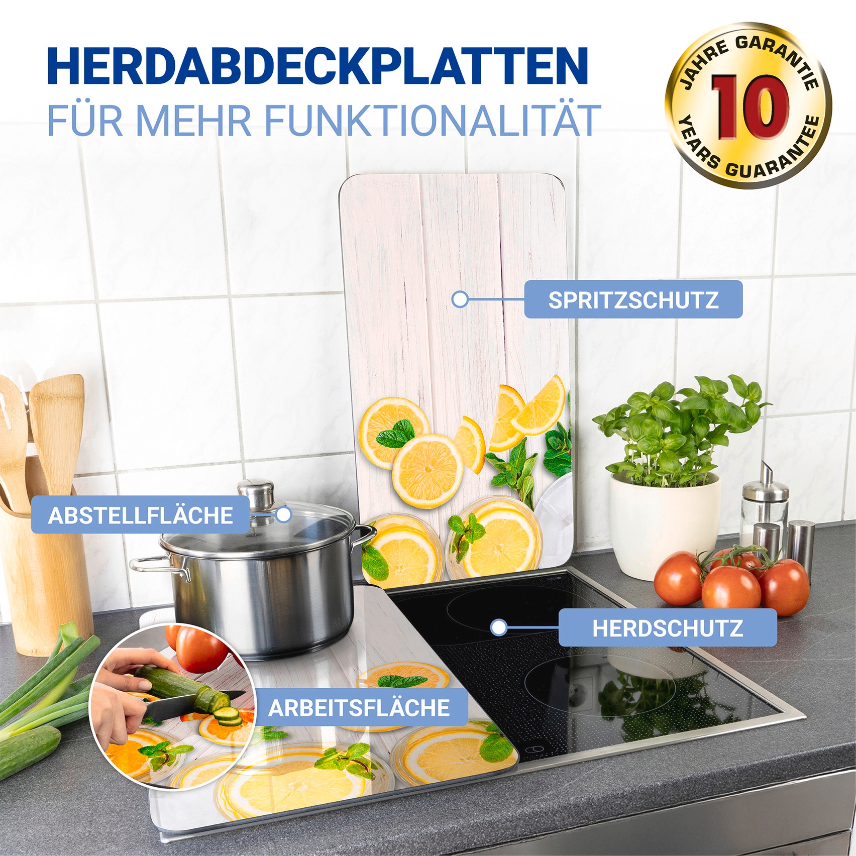 WENKO Herd-Abdeckplatte »Universal Modell Zitronen« Herdabdeckung für alle Herdarten, kratzfest, mit rutschfesten Füssen
