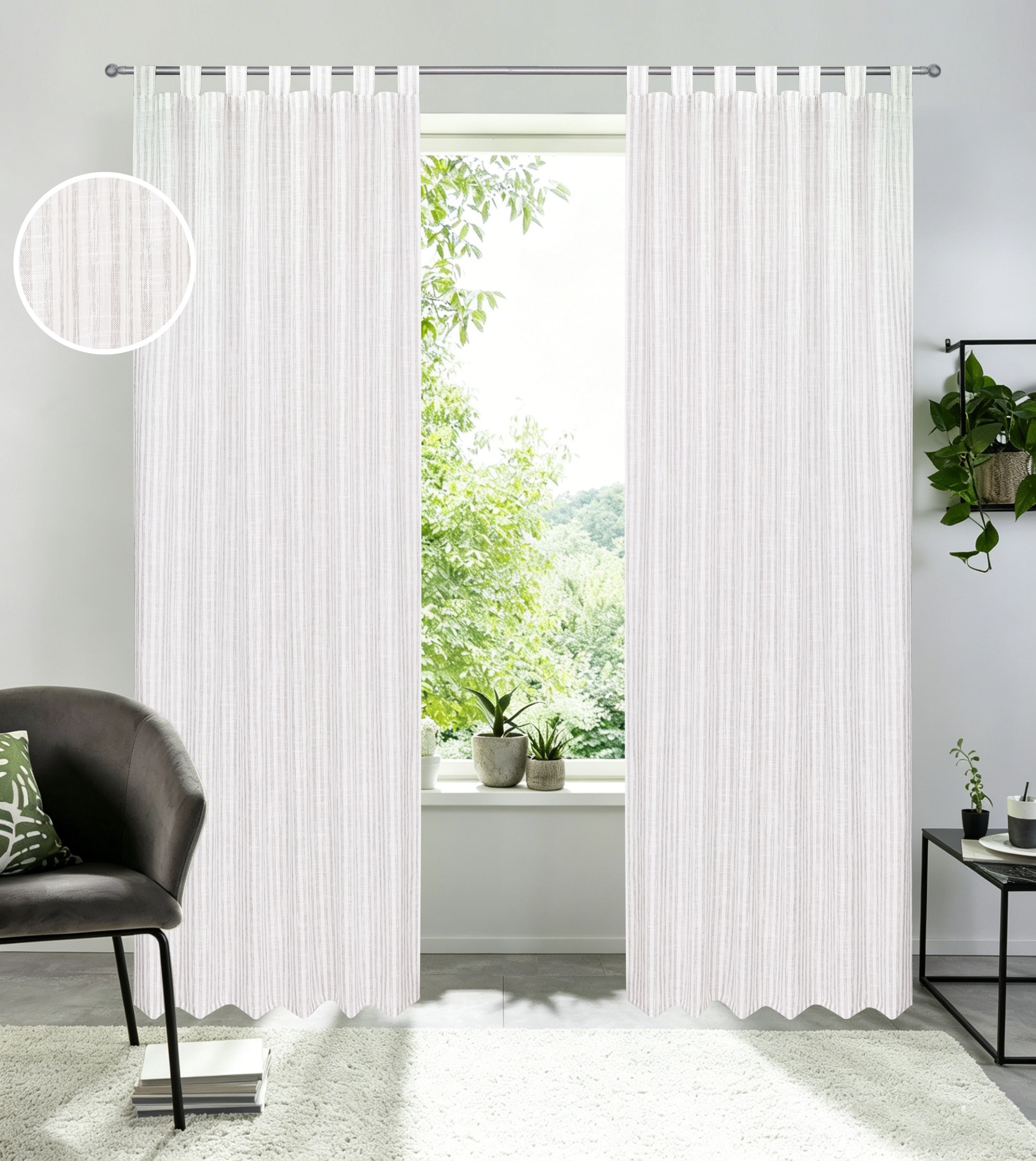 GOODproduct Gardine »Marric« Schlaufen 1 Stk. tlg. halbtransparent, Leinenoptik mit Streifen, Schlaufenaufhängung