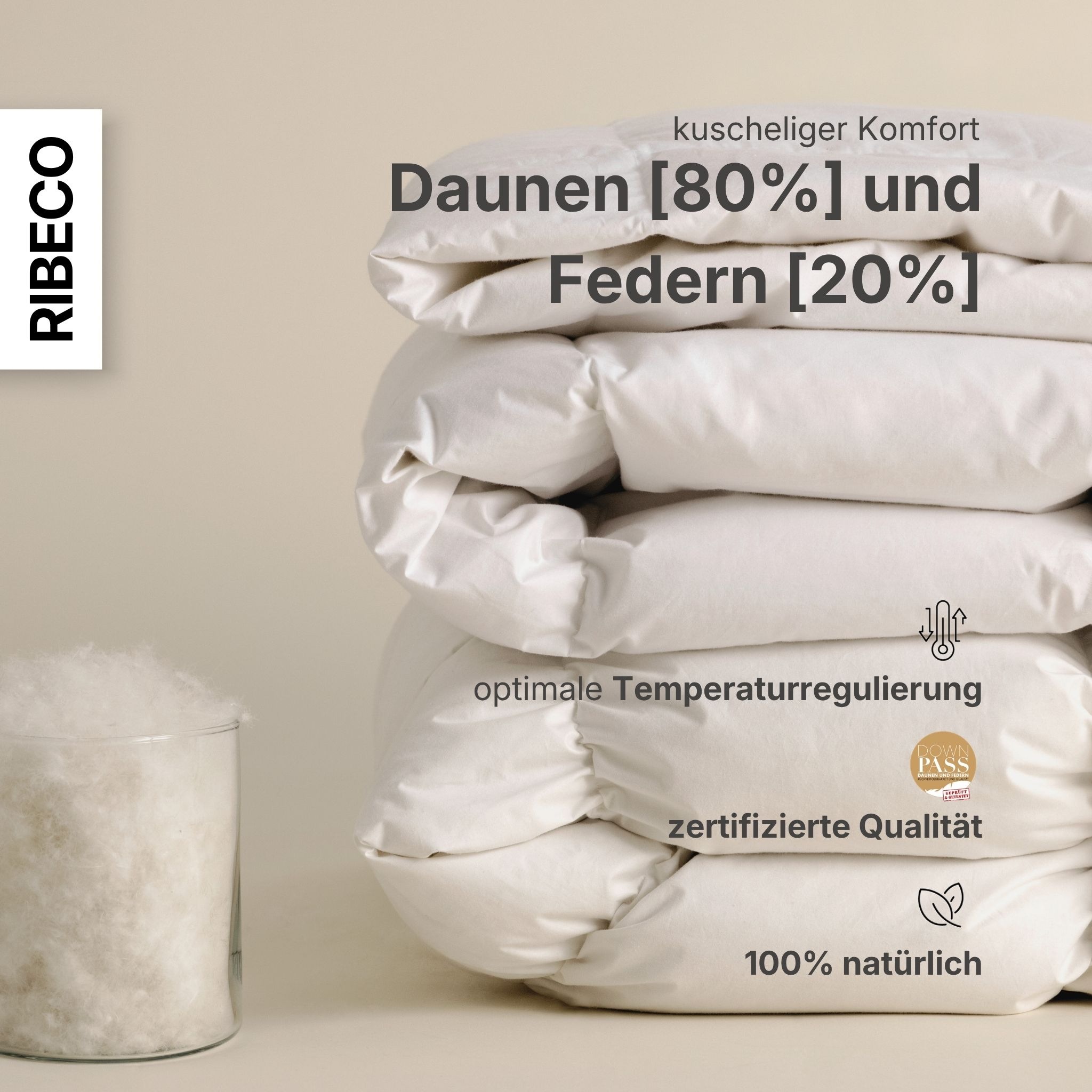 RIBECO Daunenbettdecke »Johanna, Bettdecke in 135x200 und 155x220cm und weiteren Grössen« leicht Füllung 80Daunen20Federn 1 Stk. tlg. Topseller, Daunen und Federn, Daunendecke, Federdecke, Made in Germany