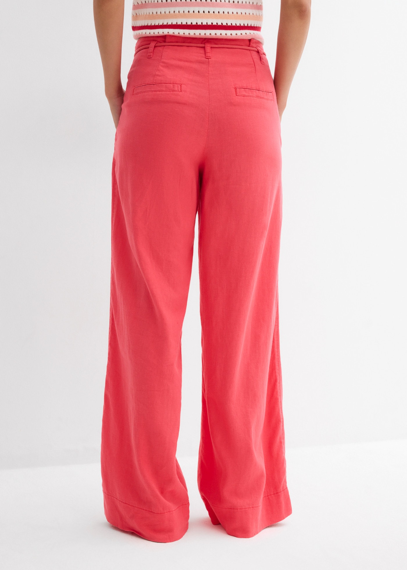 bonprix Pantalon paperbag  jambe large, en lin et viscose, avec ceinture corde, coupe décontractée