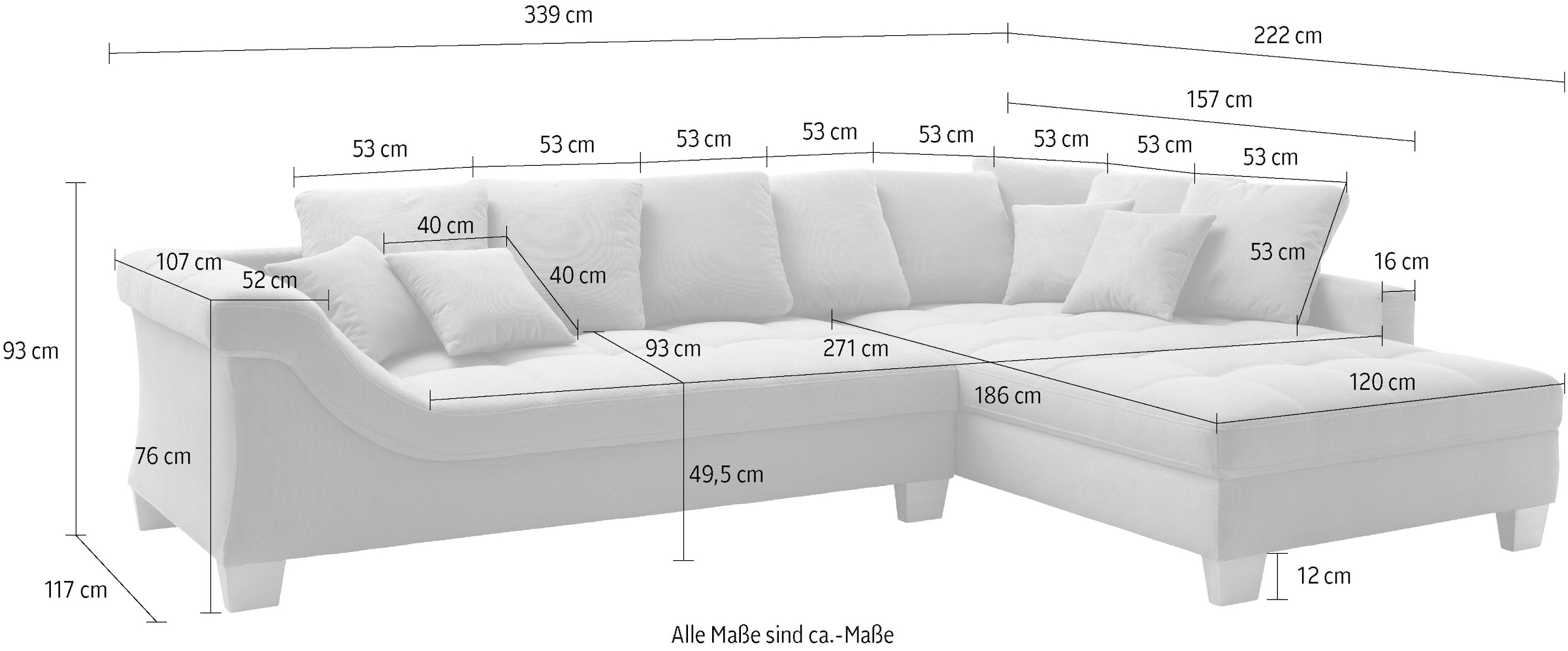 Mr. Couch Canapé d'angle »Bologna, L-Form, mit Holzfüssen« wahlweise mit Kaltschaum