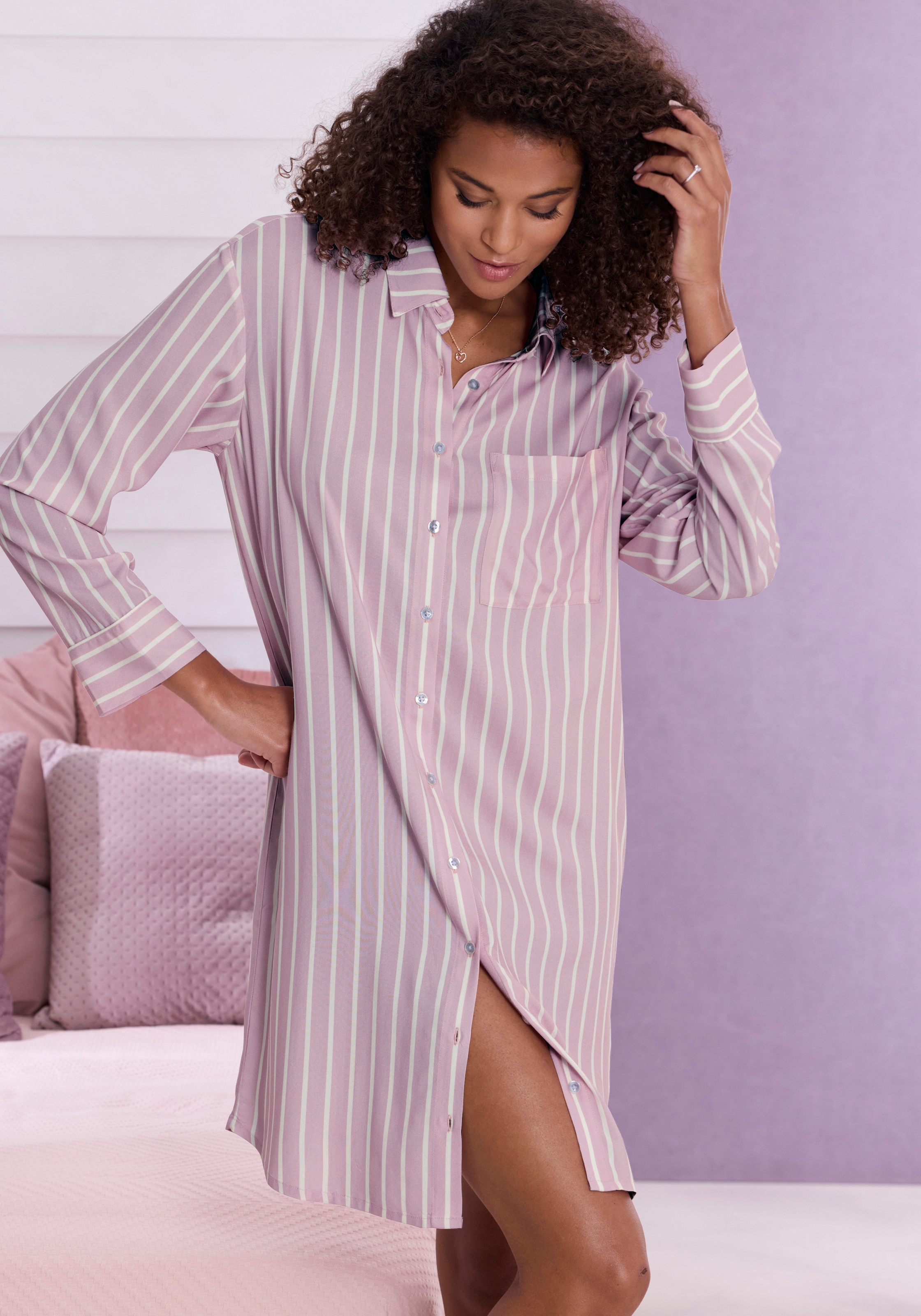 LASCANA Chemise de nuit Poche poitrine in leichter Webware aus Viskose