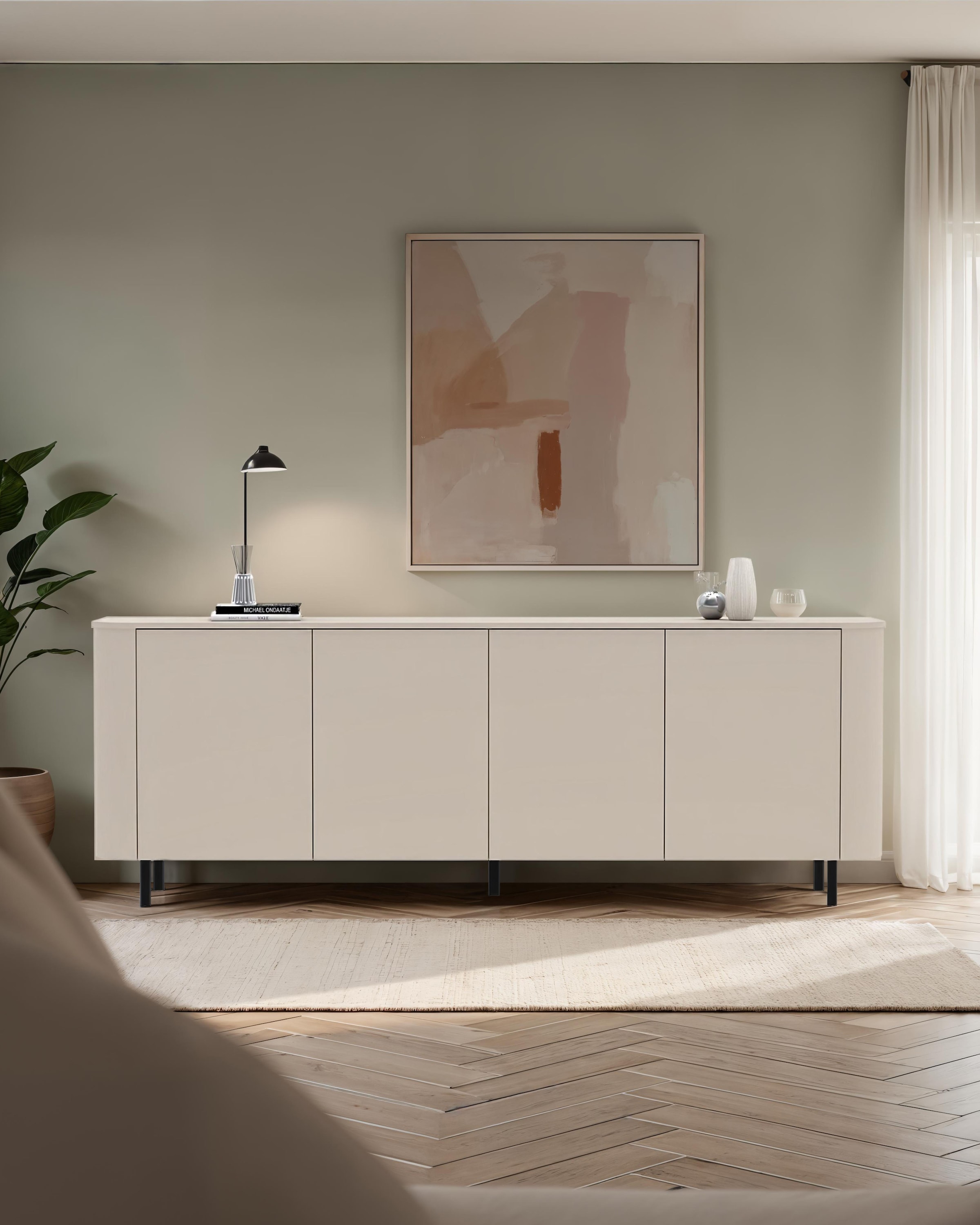 GOODproduct Sideboard »Lido, 231 cm breit, 4 Türen, Anrichte, Kommode, Stauraumschrank« Formgebogenes MDF, Stirnseiten mit Rundung, Push-to-open, Metallfüsse
