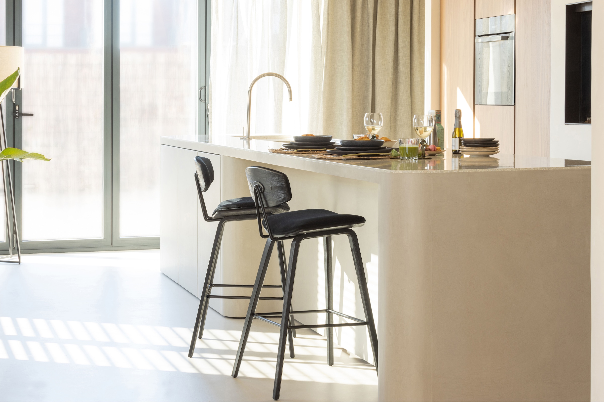 WOOOD Tabouret de bar »Senn« 2 cuis tlg. Assise en velours, H 94 cm x L 41 cm