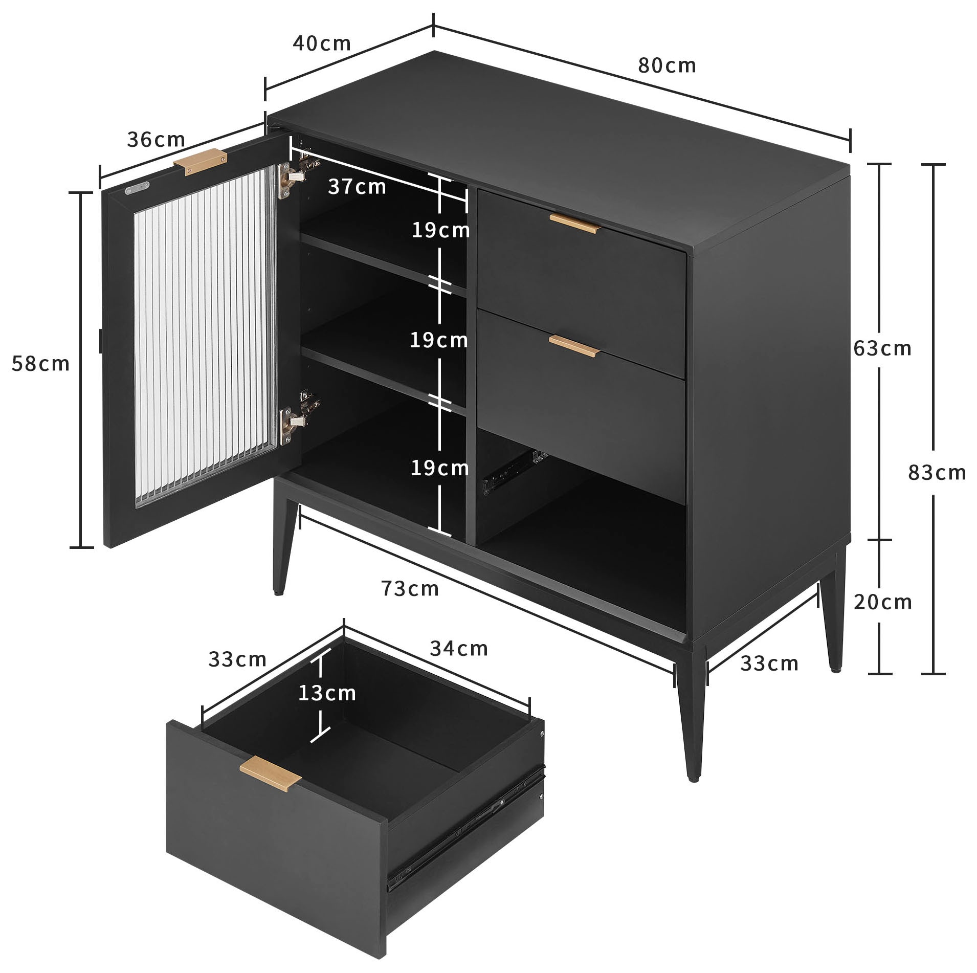 Leonique Sideboard »Lavisha« FSC-zertifiziertes Holz kombiniert Melamin, verchromten Metallgriffen