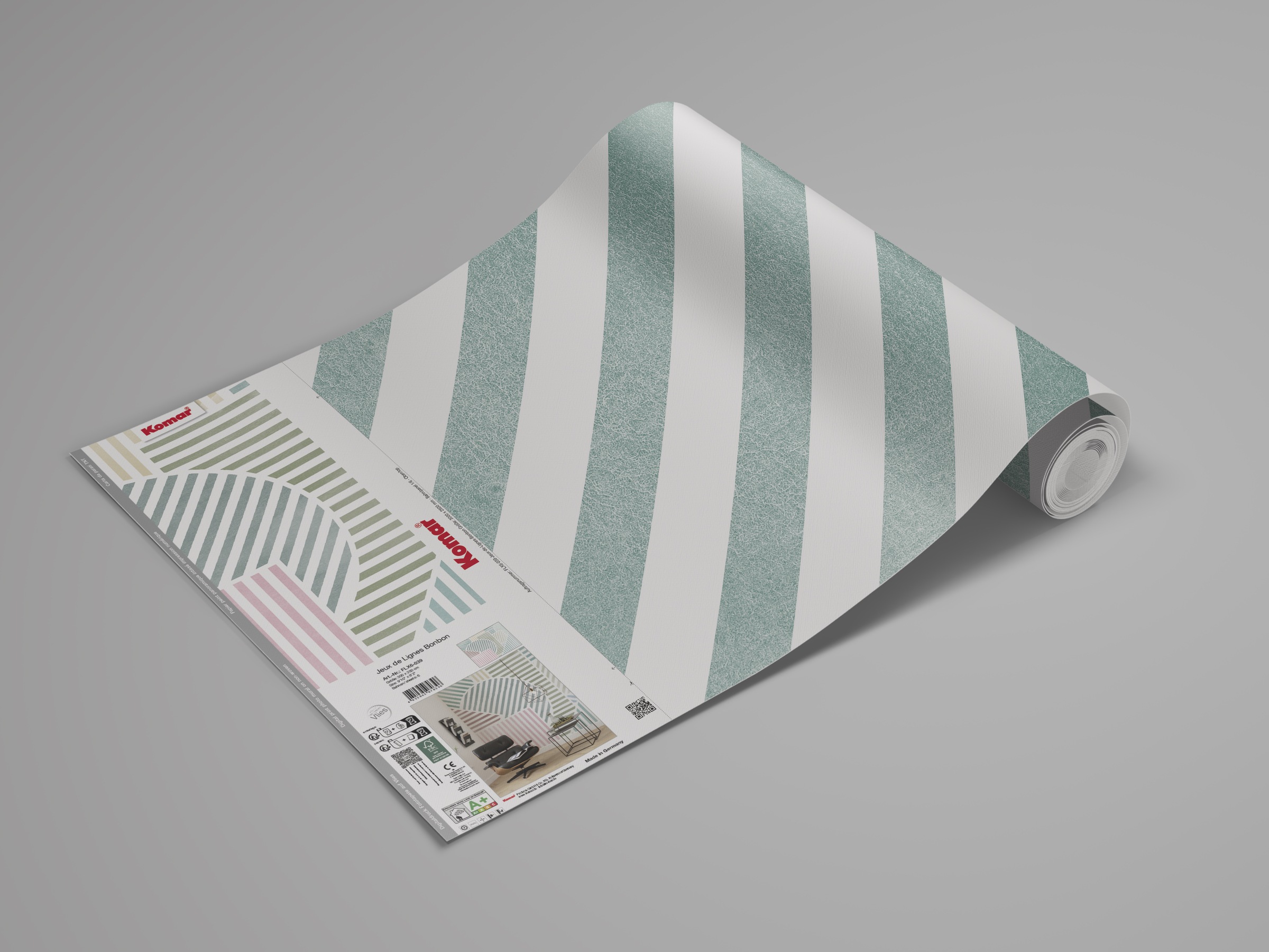Komar Fototapete »Komar Vlies Fototapete - Jeux de Lignes Bonbon - Grösse 300 x 250 cm« bedruckt glatt