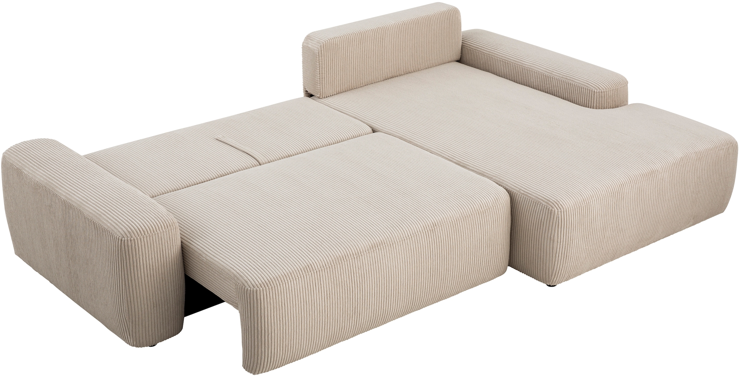 Home affaire Canapé d'angle »TORGE (264cm), Schlafsofa in Cord, Samtvelours o Struktur fein, L-Form« fonction couchage, coffre-lit, surface de couchage : 125/210 cm